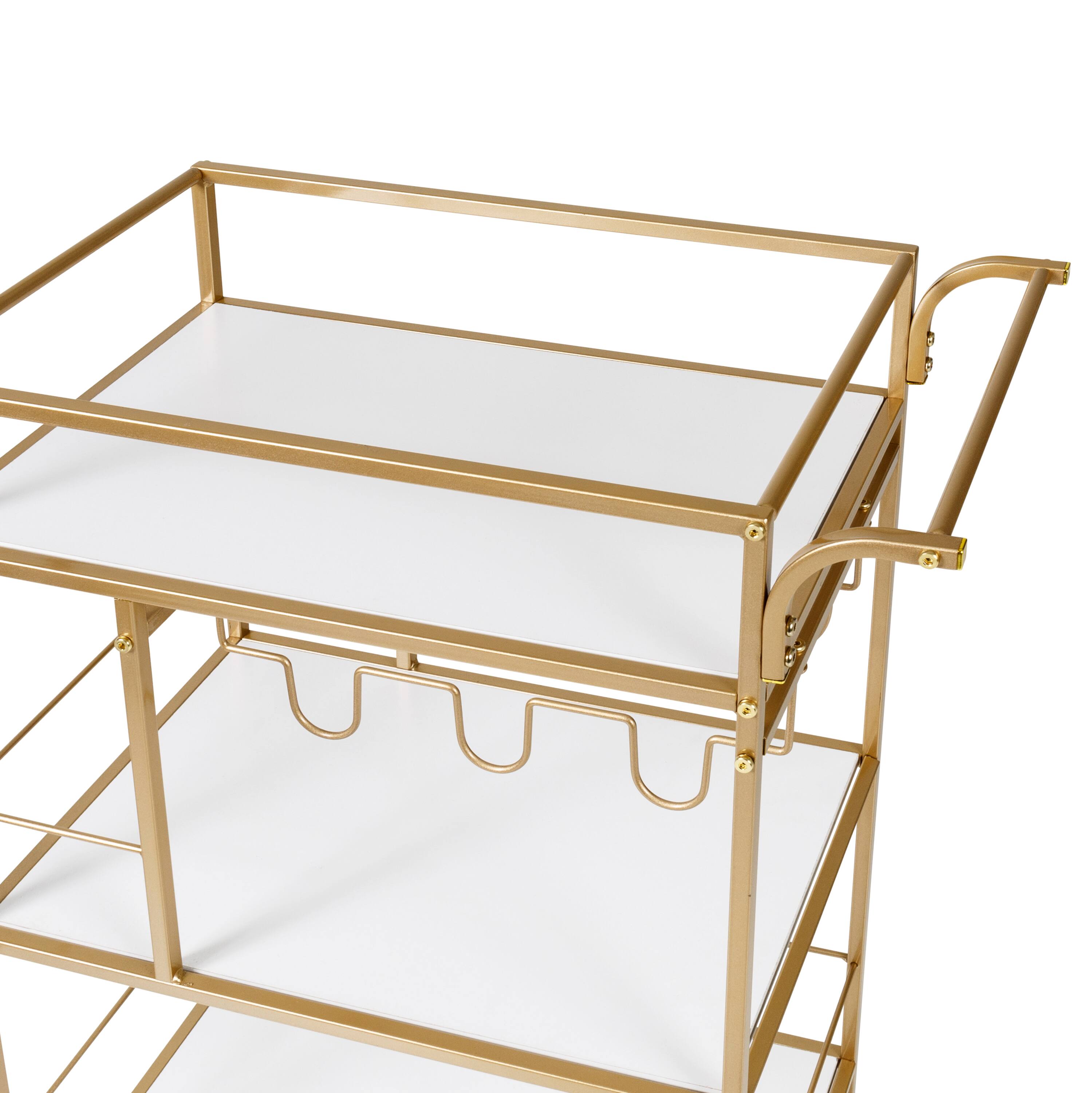Honey Can Do 3-Tier Gold &#x26; White Rolling Bar &#x26; Serving Cart with Handles
