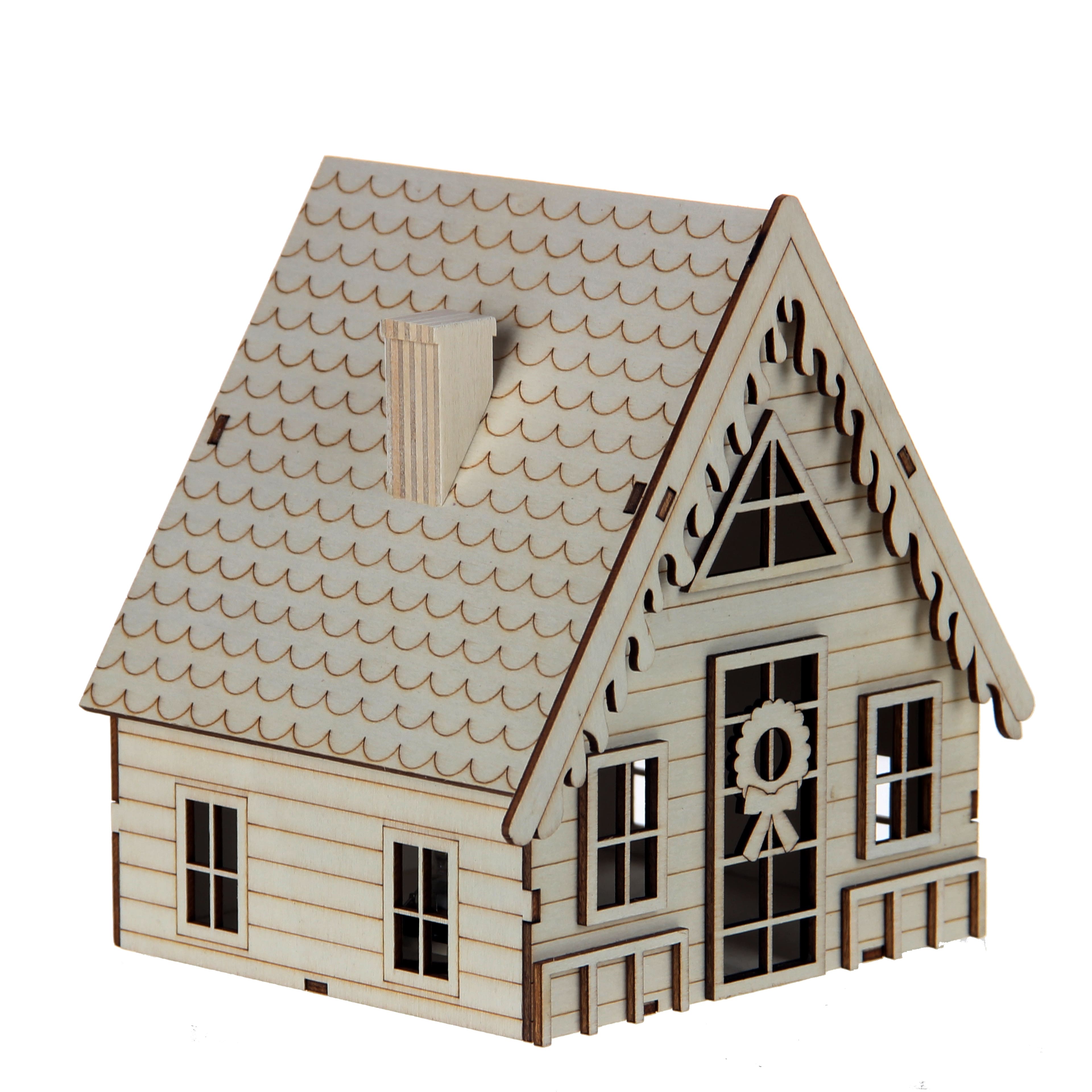6&#x22; Unfinished Winter A-Frame House DIY LED Wood D&#xE9;cor by Make Market&#xAE;