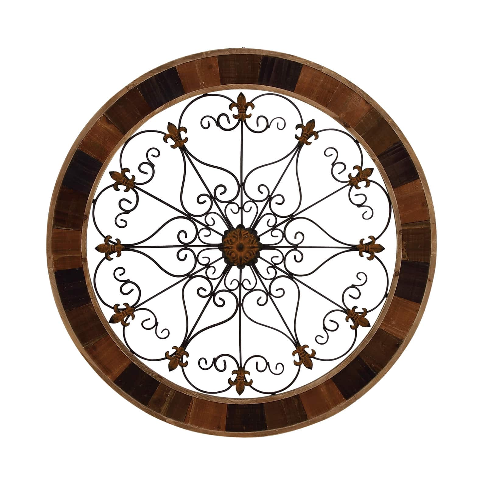 35&#x22; Brown Rustic Ornamental Metal &#x26; Brown Round Wall D&#xE9;cor