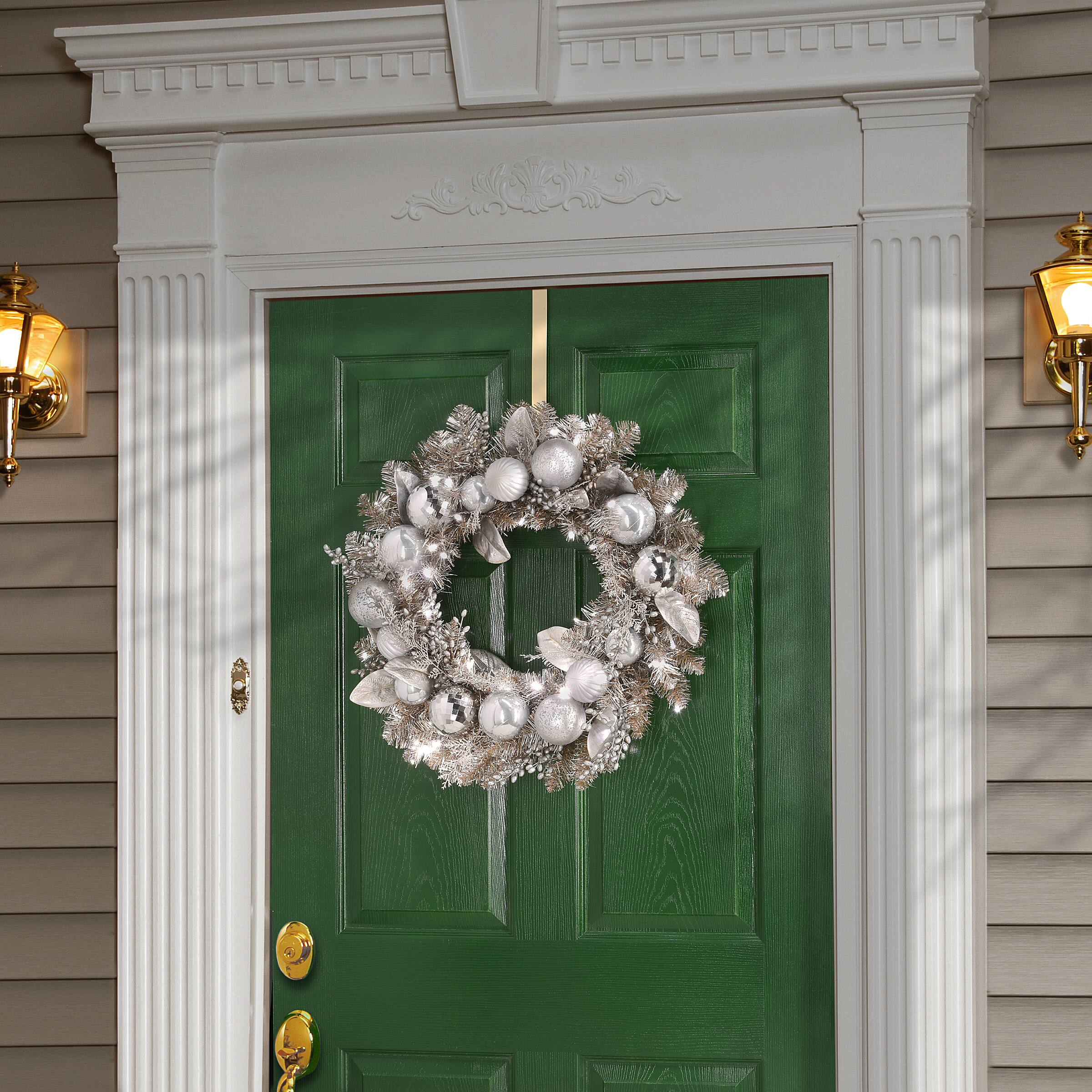 24&#x27;&#x27; Pre-Lit Yuletide Glam Silver Decorated Wreath