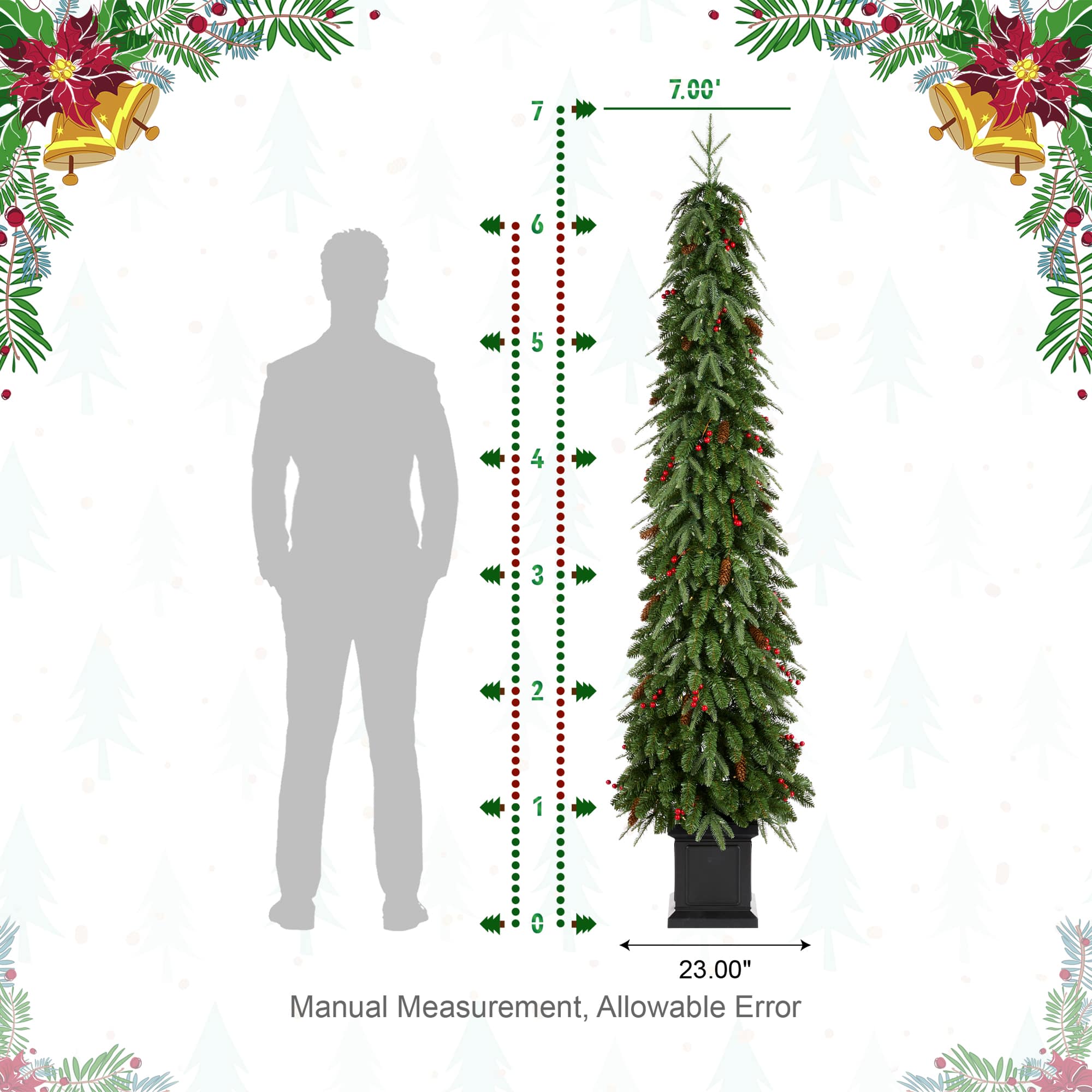 Glitzhome&#xAE; 7ft Pre-lit Green Artificial Christmas Porch Tree, Warm White Lights