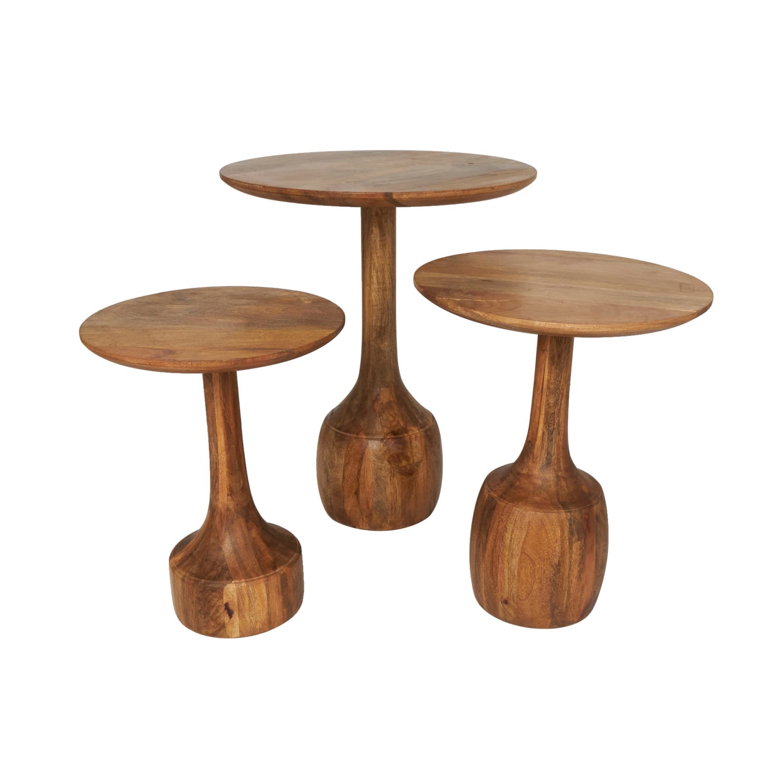 Brown Mango Wood Handmade Accent Table with Elevated Bases Set