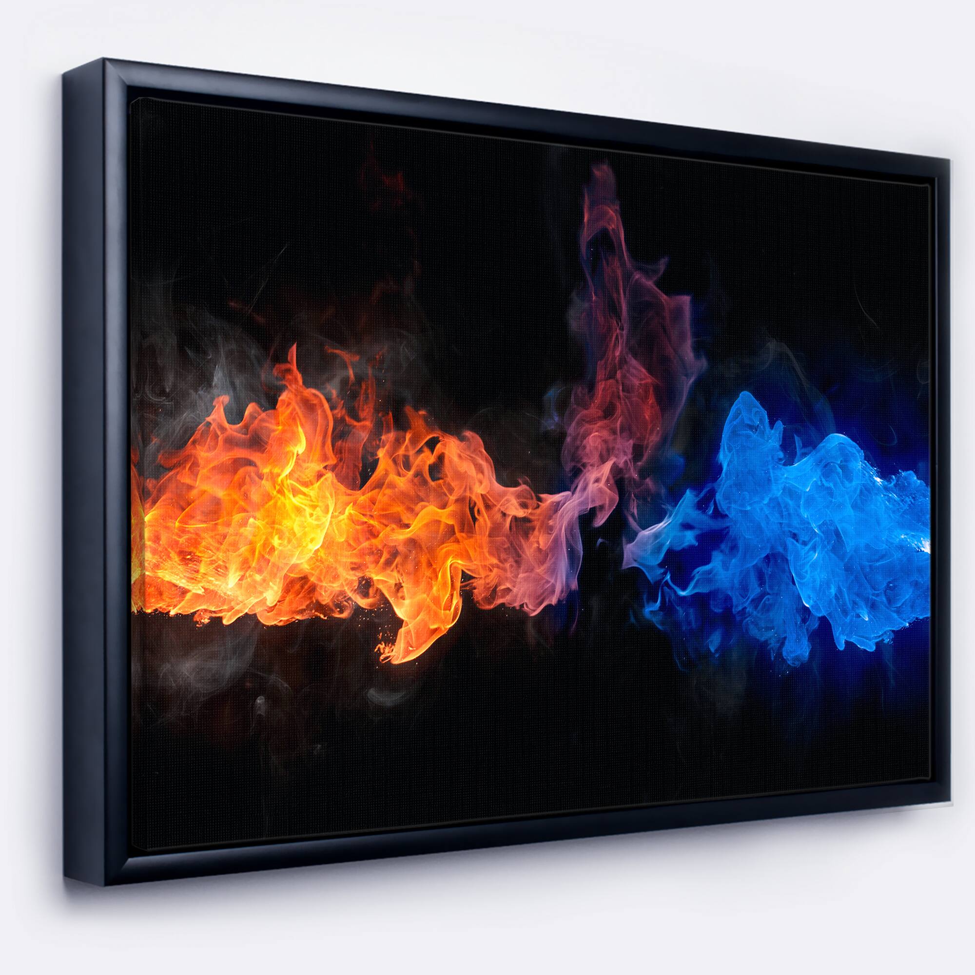Designart - Blue and Red Fire - Contemporary Canvas Artwork in Black Frame