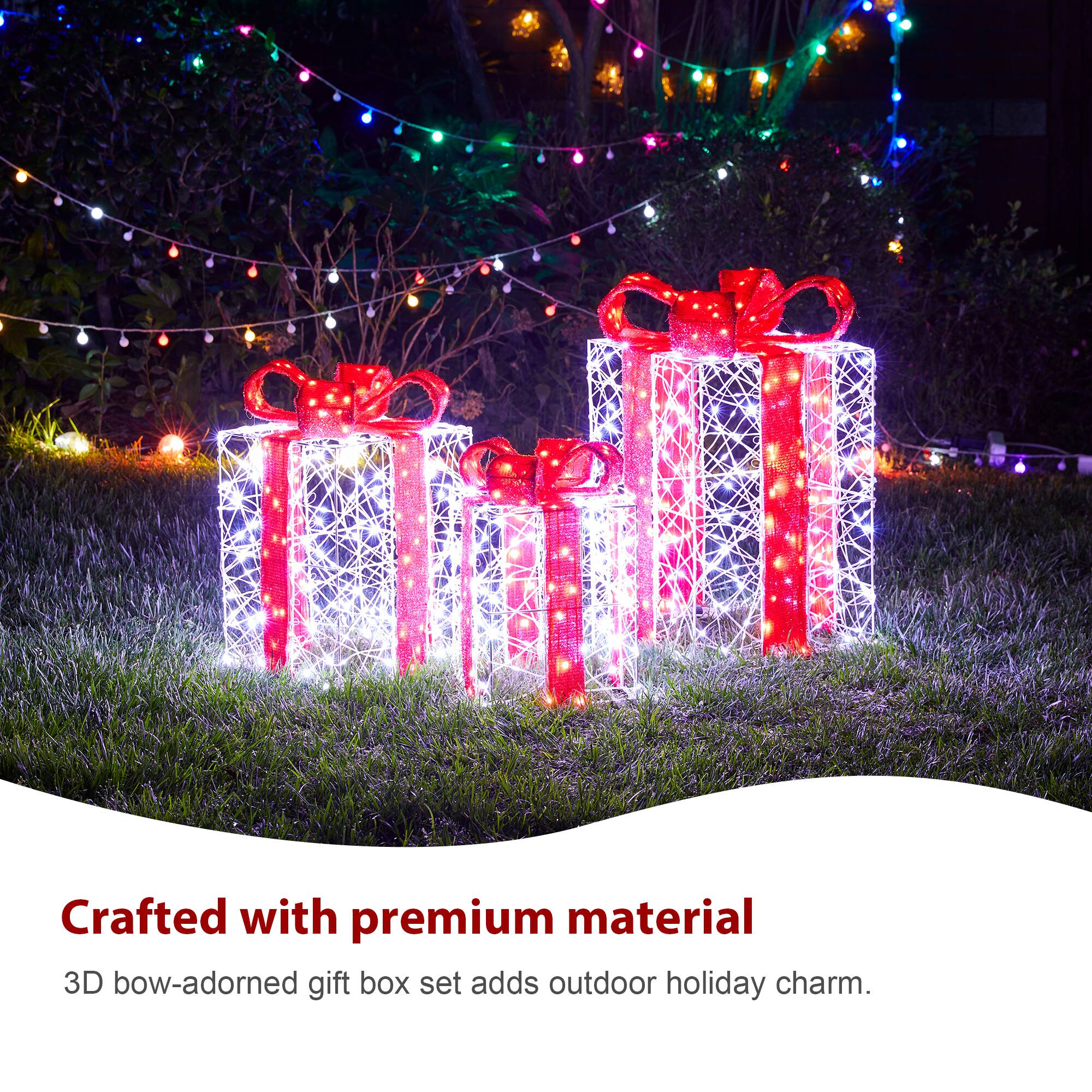 Glitzhome&#xAE; Lighted Christmas Crystal White 3D Giftbox Outdoor D&#xE9;cor Set