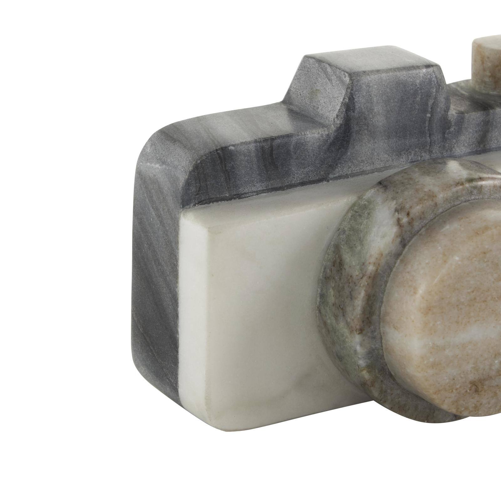 5" White Abstract Marble Digital Camera Sculpture with Beige & Gray Accents
