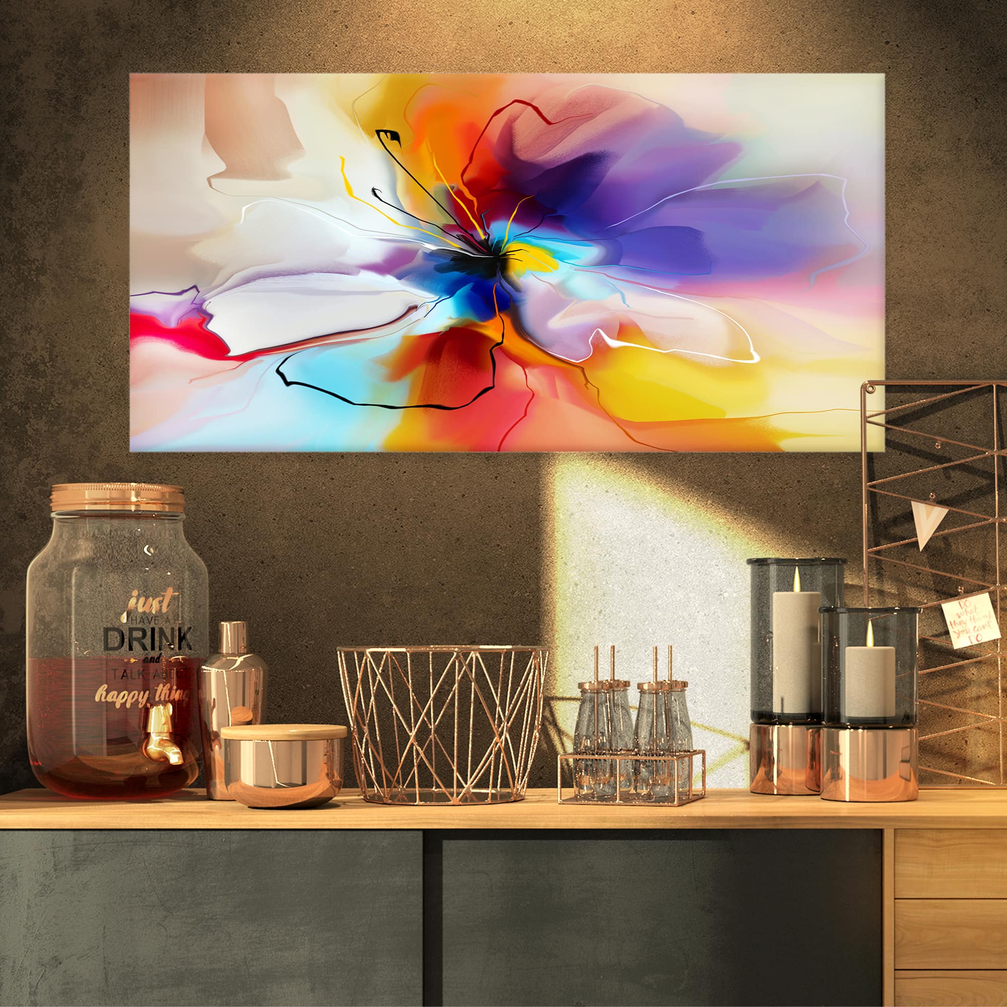 Designart - Creative Flower in Multiple Colors - Large Floral canvas art