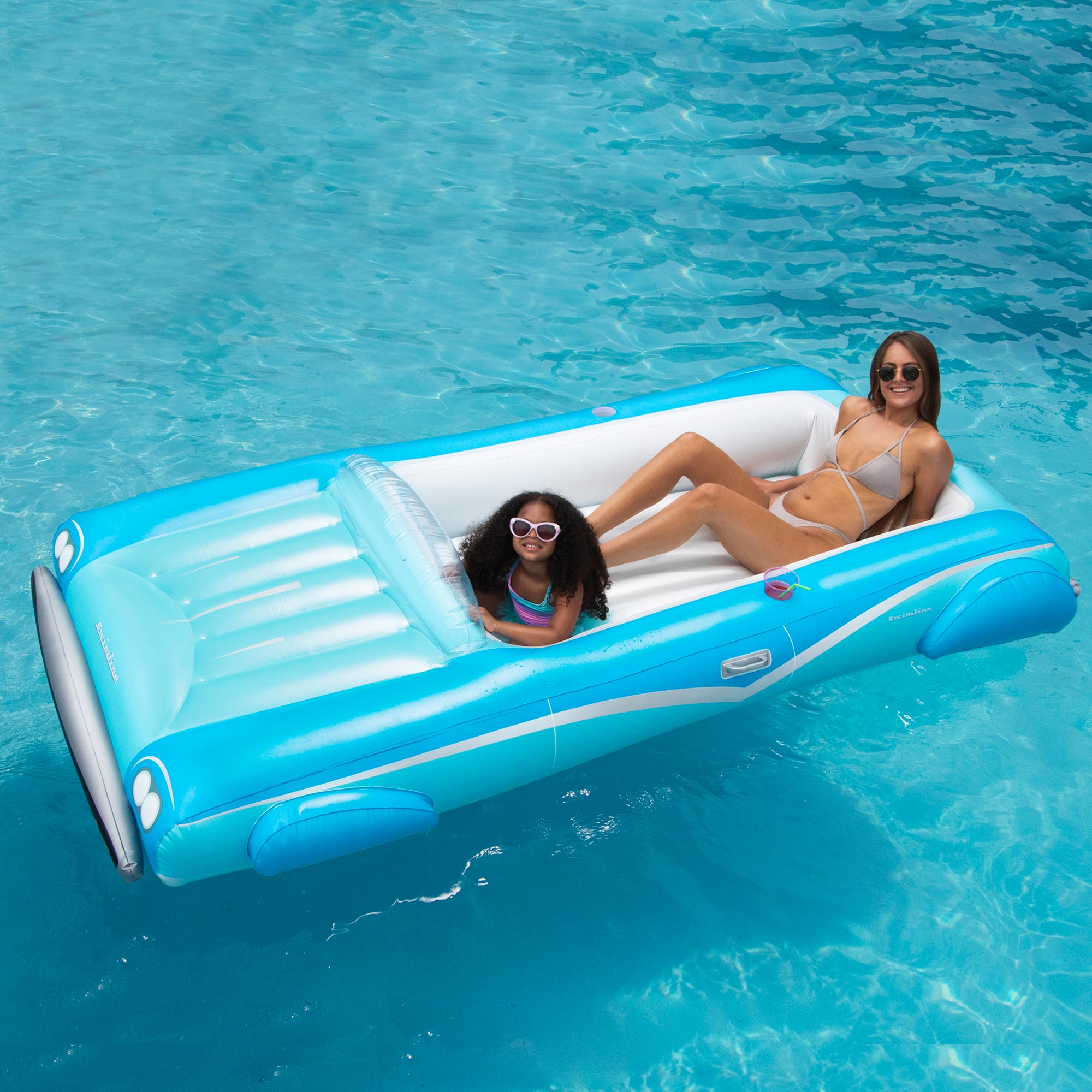 Swimline 8.75ft. Blue Classic Convertible Car Inflatable Swimming Pool Lounger Float