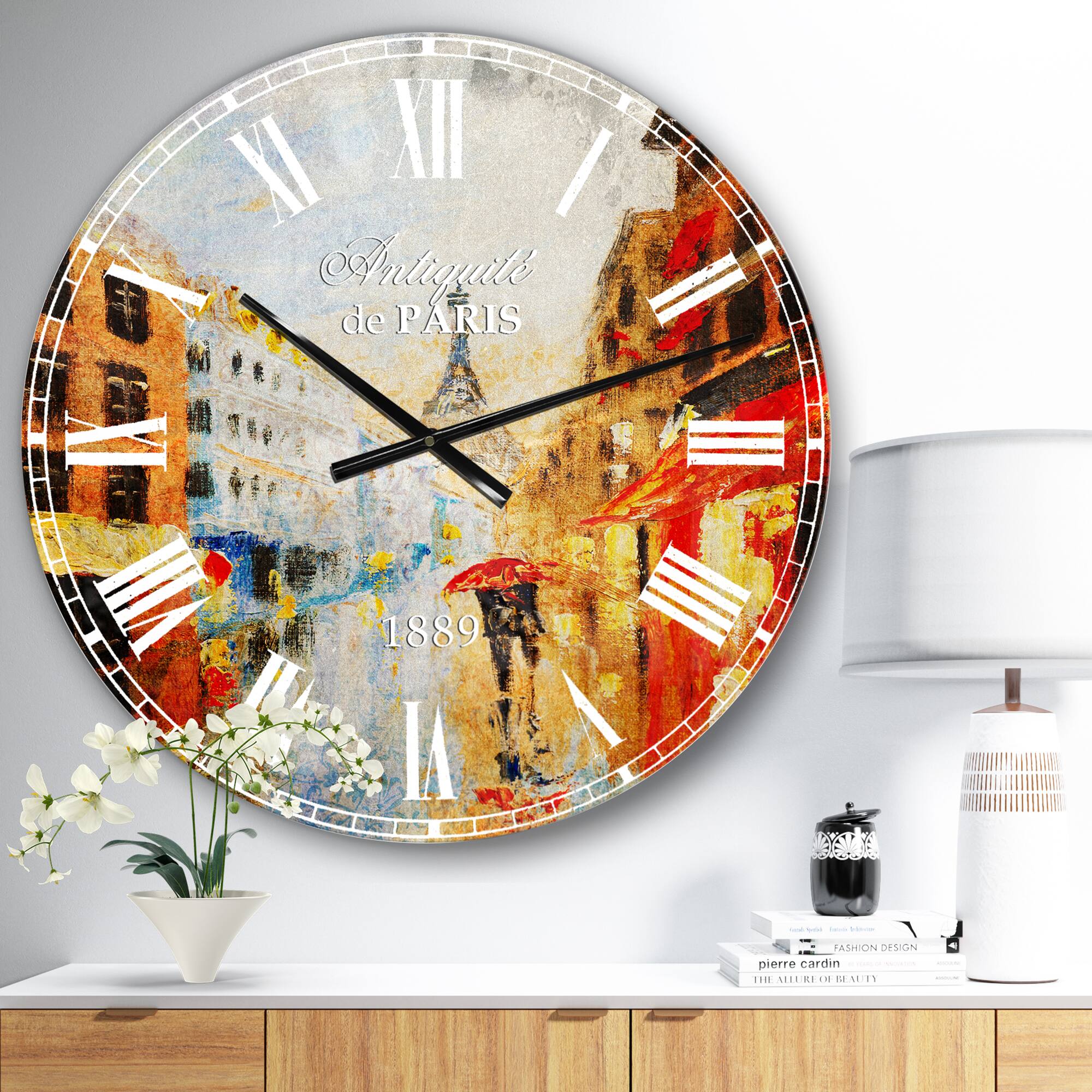 Designart 'Couple Walking In Paris French Country Wall Clock