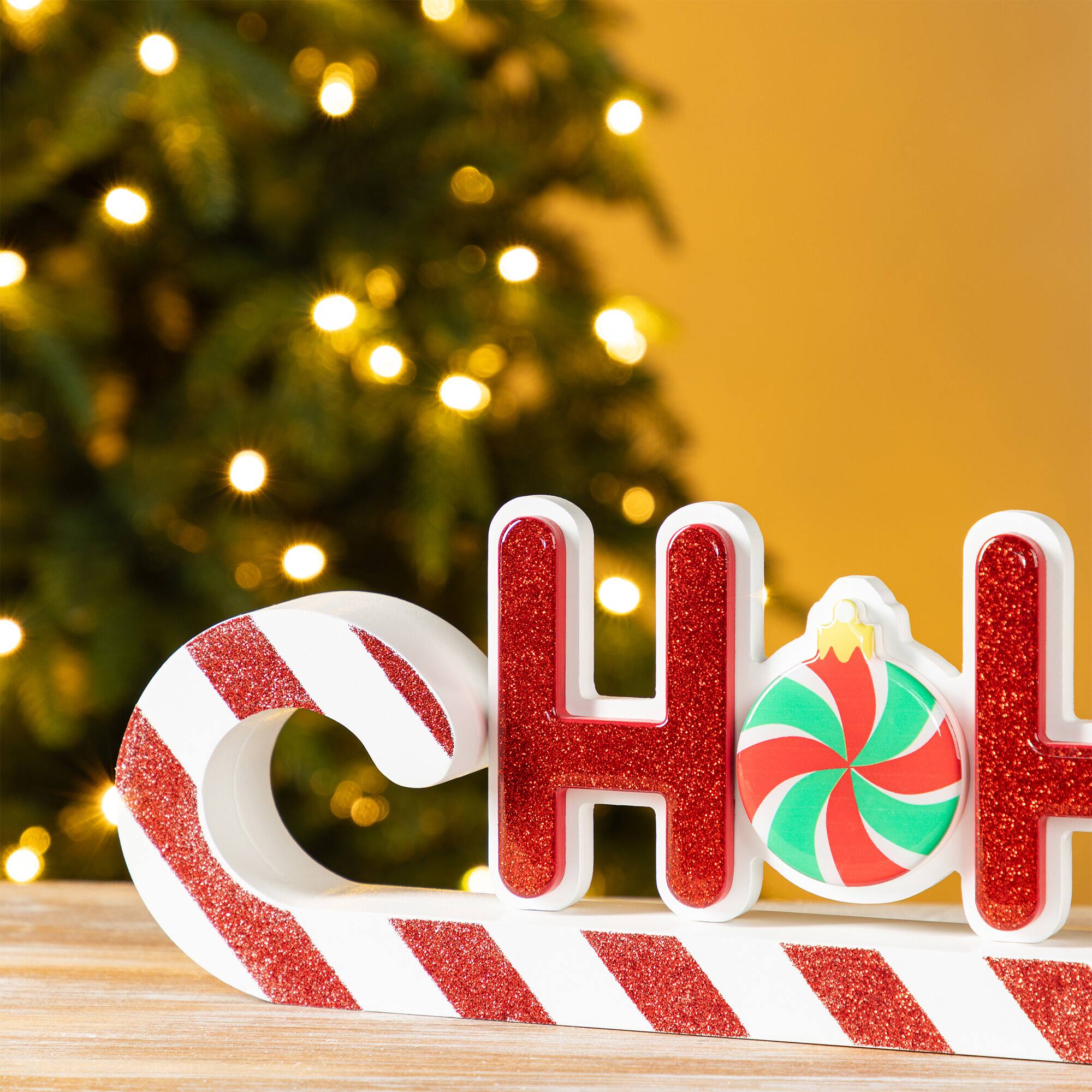 Glitzhome® 19" Christmas Wooden Epoxy HOHOHO Candy Cane Table Decor