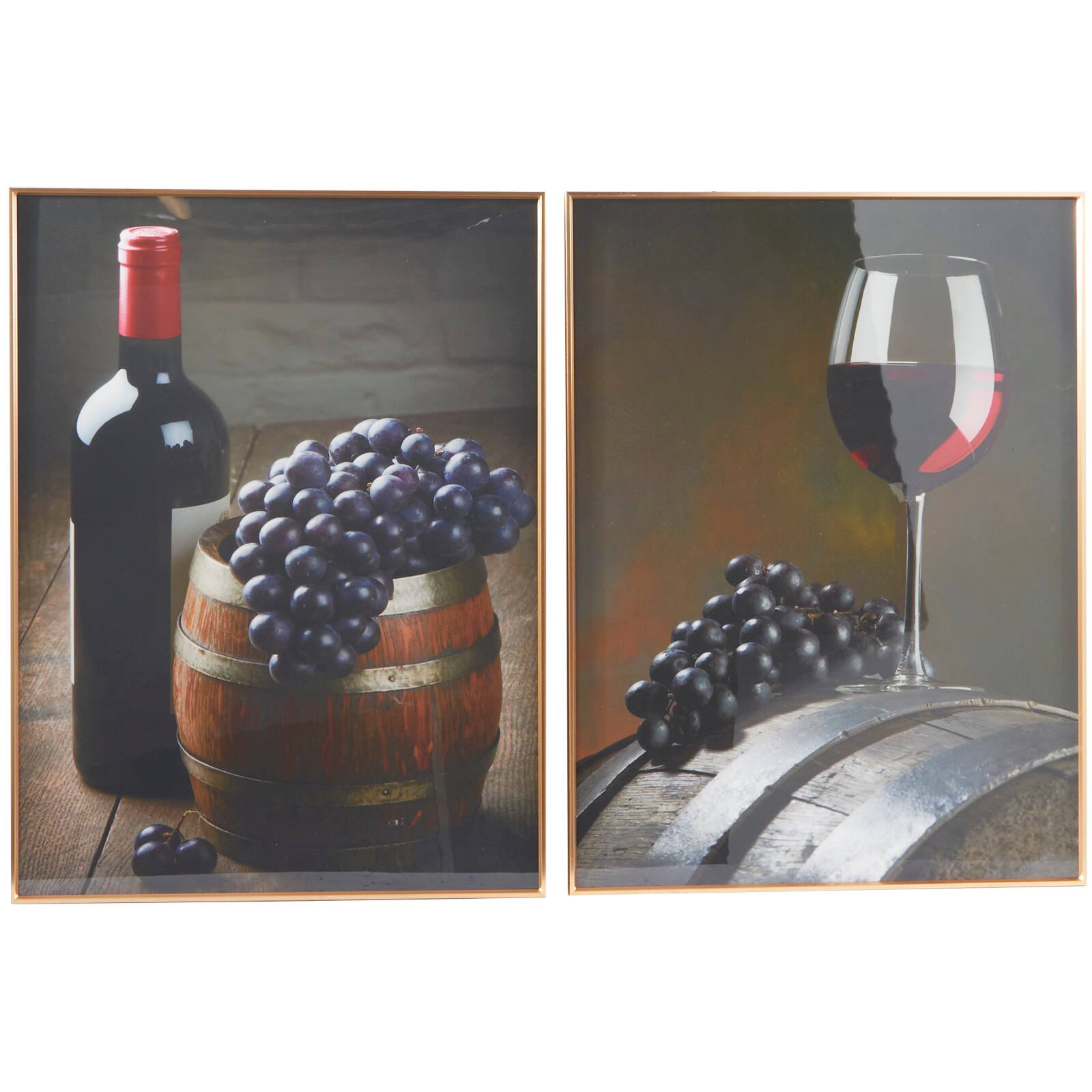 Multi Colored Porcelain Wine Framed Wall Art with Gold Aluminum Frame Set of 2 24", 32"