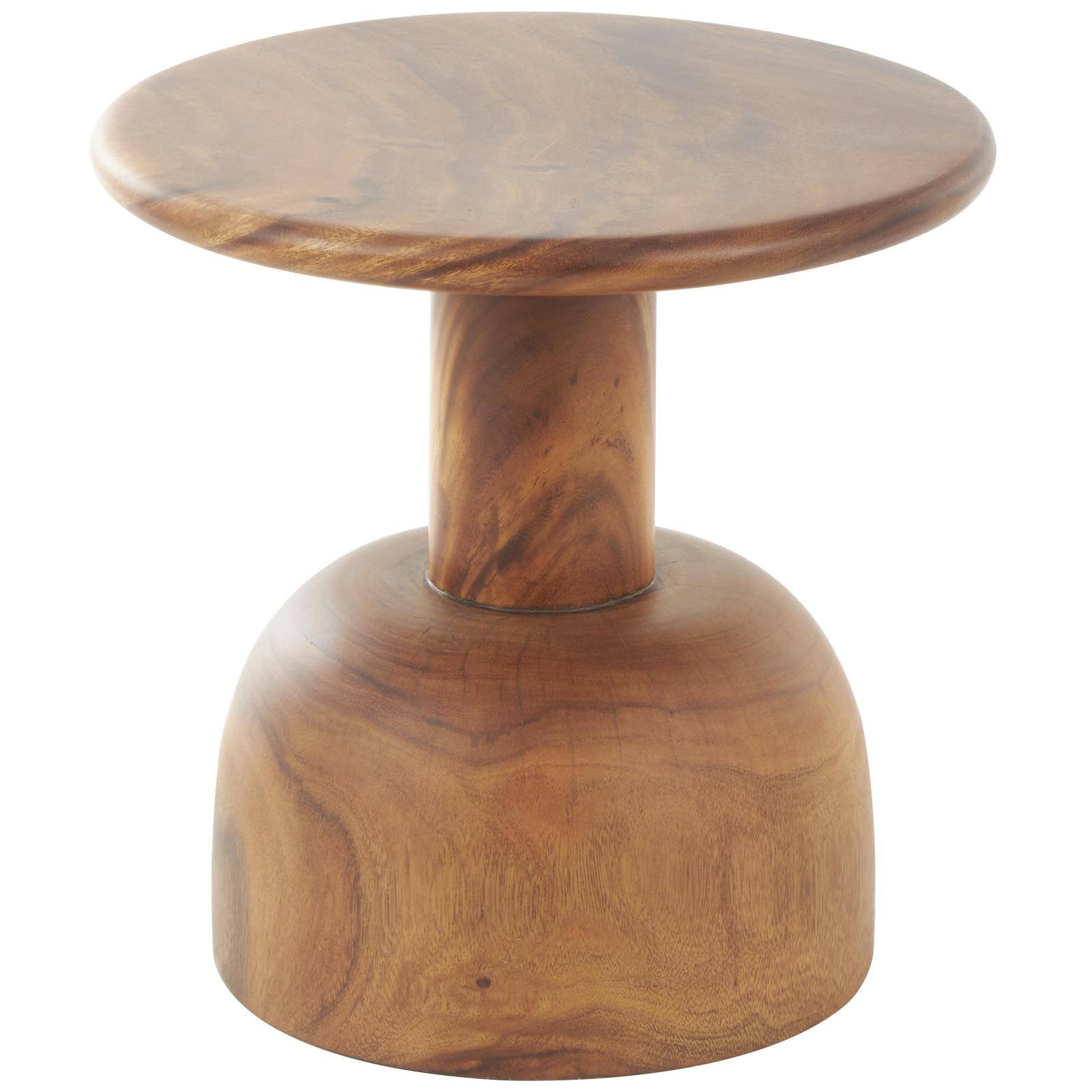 15.75" Brown Wood Handmade Accent Table with Rounded Block Base