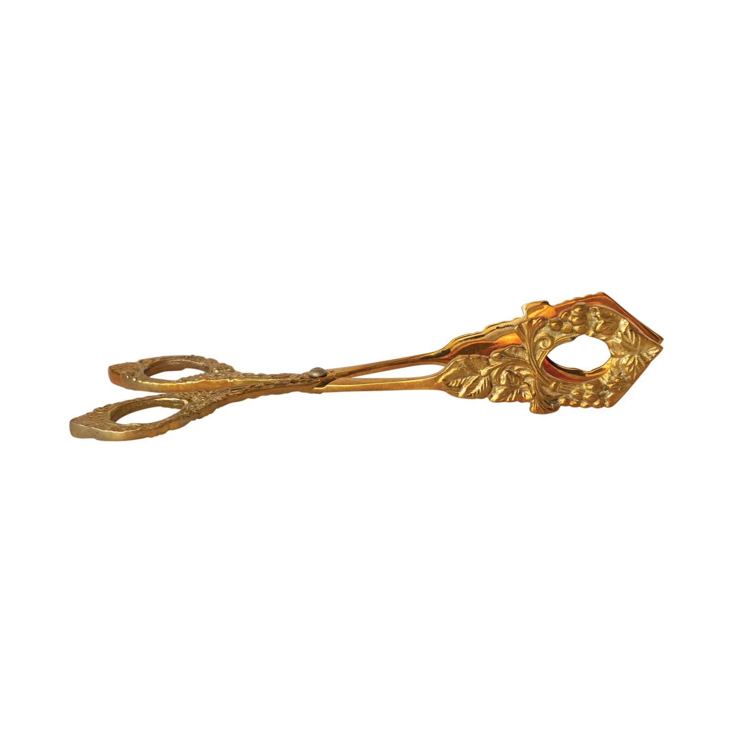 7.25&#x22; Embossed Brass Grape Vine Shaped Kitchen Tongs