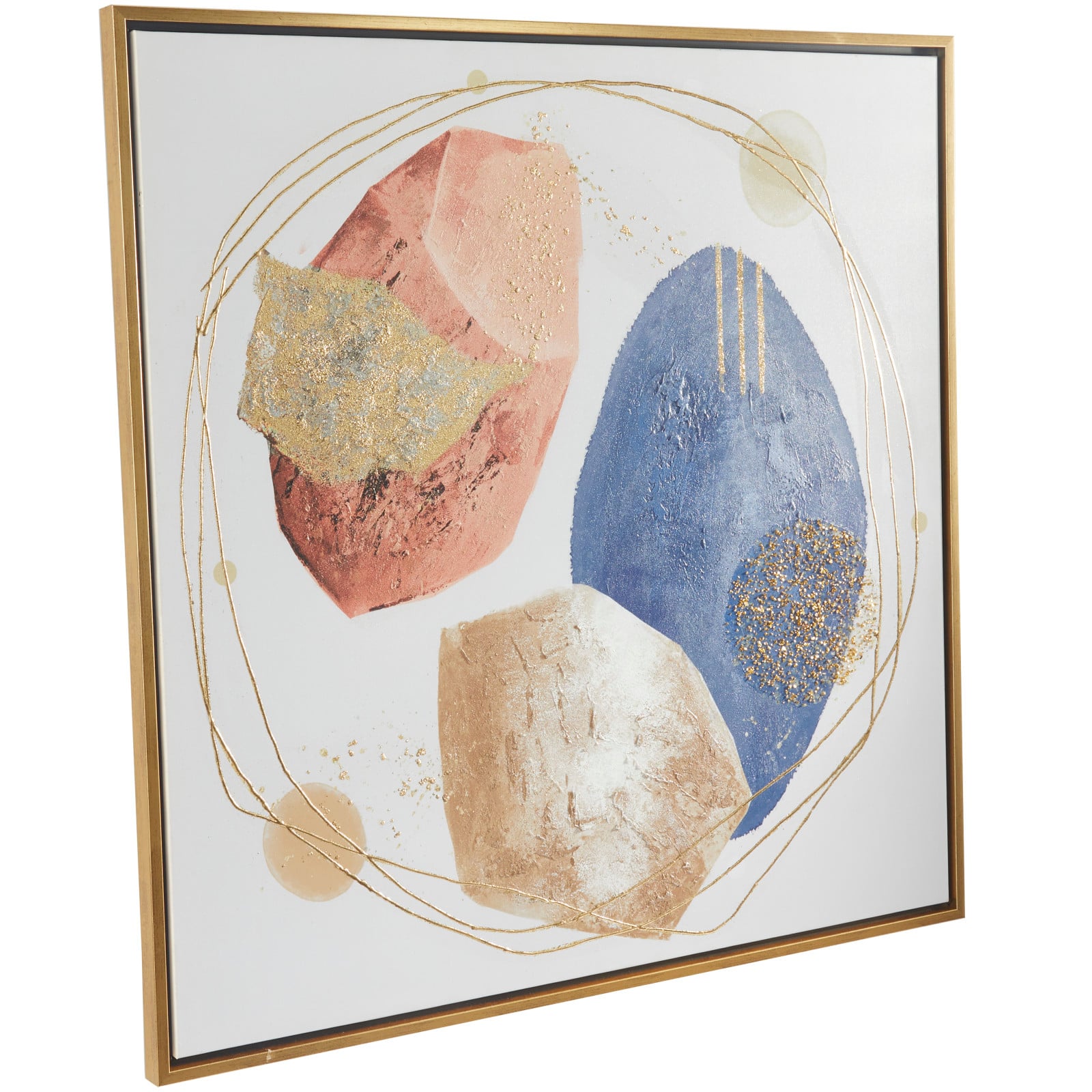 Multi Colored Canvas Handmade Overlapping Circle Abstract Framed Wall Art with Gold Frame and Gold Foil Detailing 37&#x22; x 1&#x22; x 37&#x22;