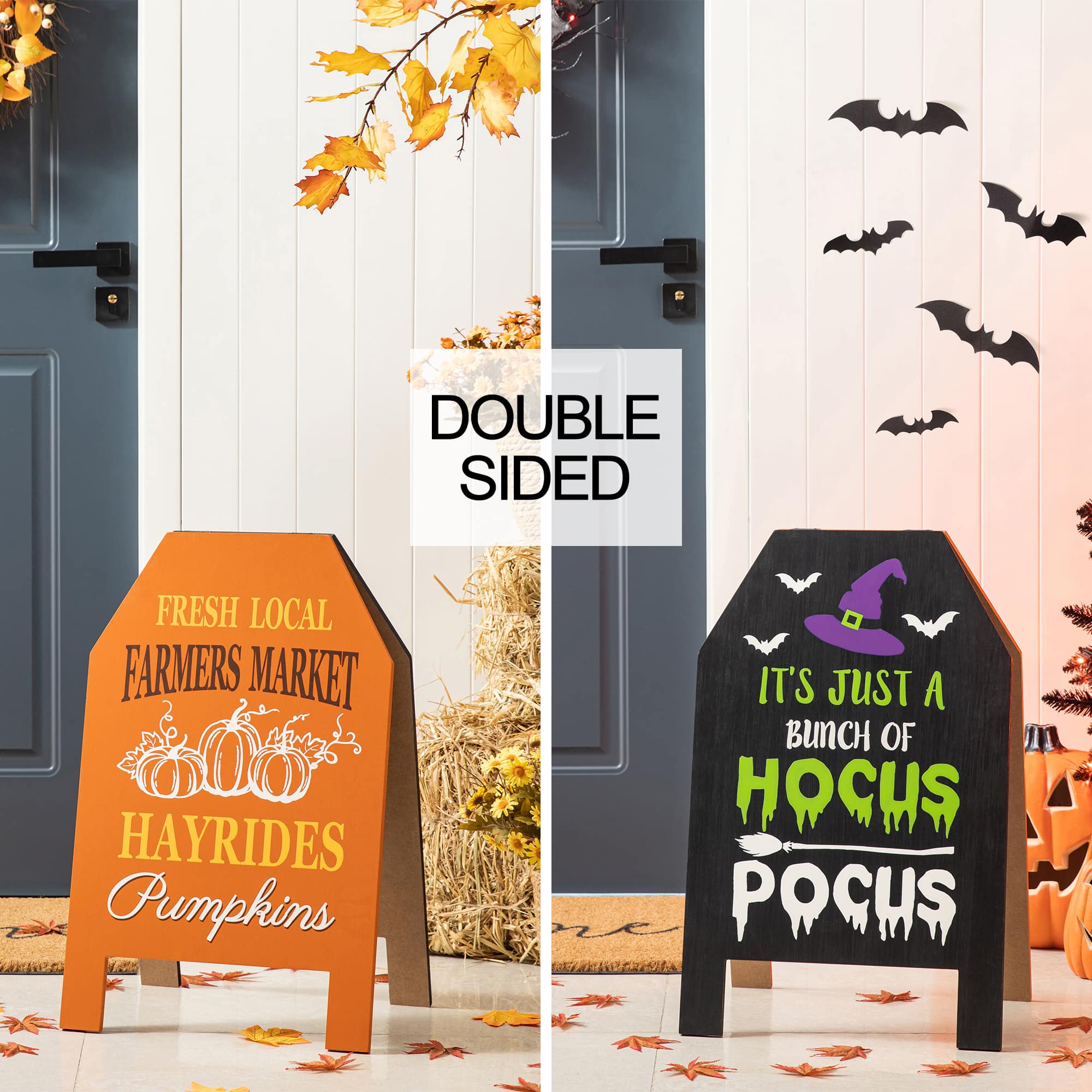 Glitzhome&#xAE; 2ft. Halloween &#x26; Fall Double-Sided Standing Easel Porch Sign