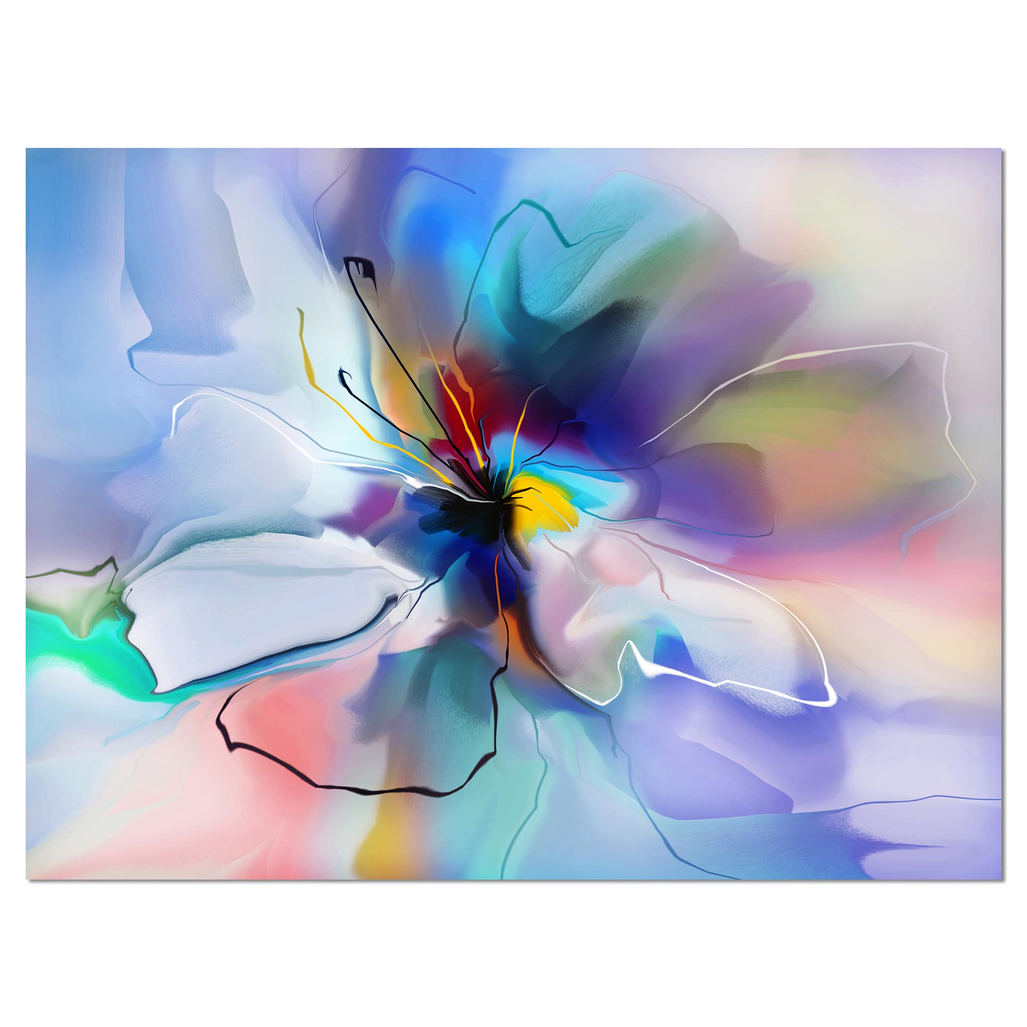 Designart - Abstract Creative Blue Flower - Extra Large Floral Wall Art