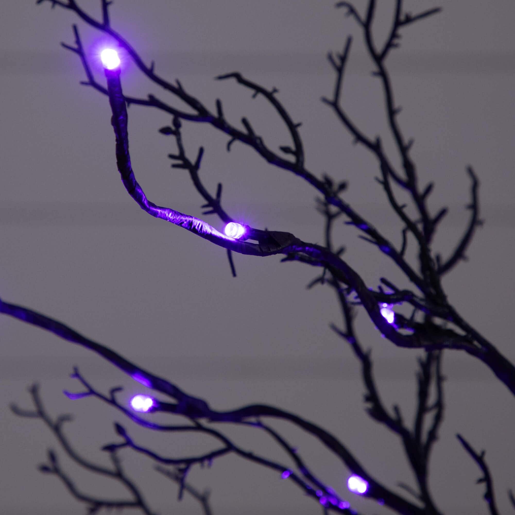 3ft. Pre-Lit Halloween Deluxe Black Twig Artificial Tree with 36 Orange &#x26; Purple LED Lights