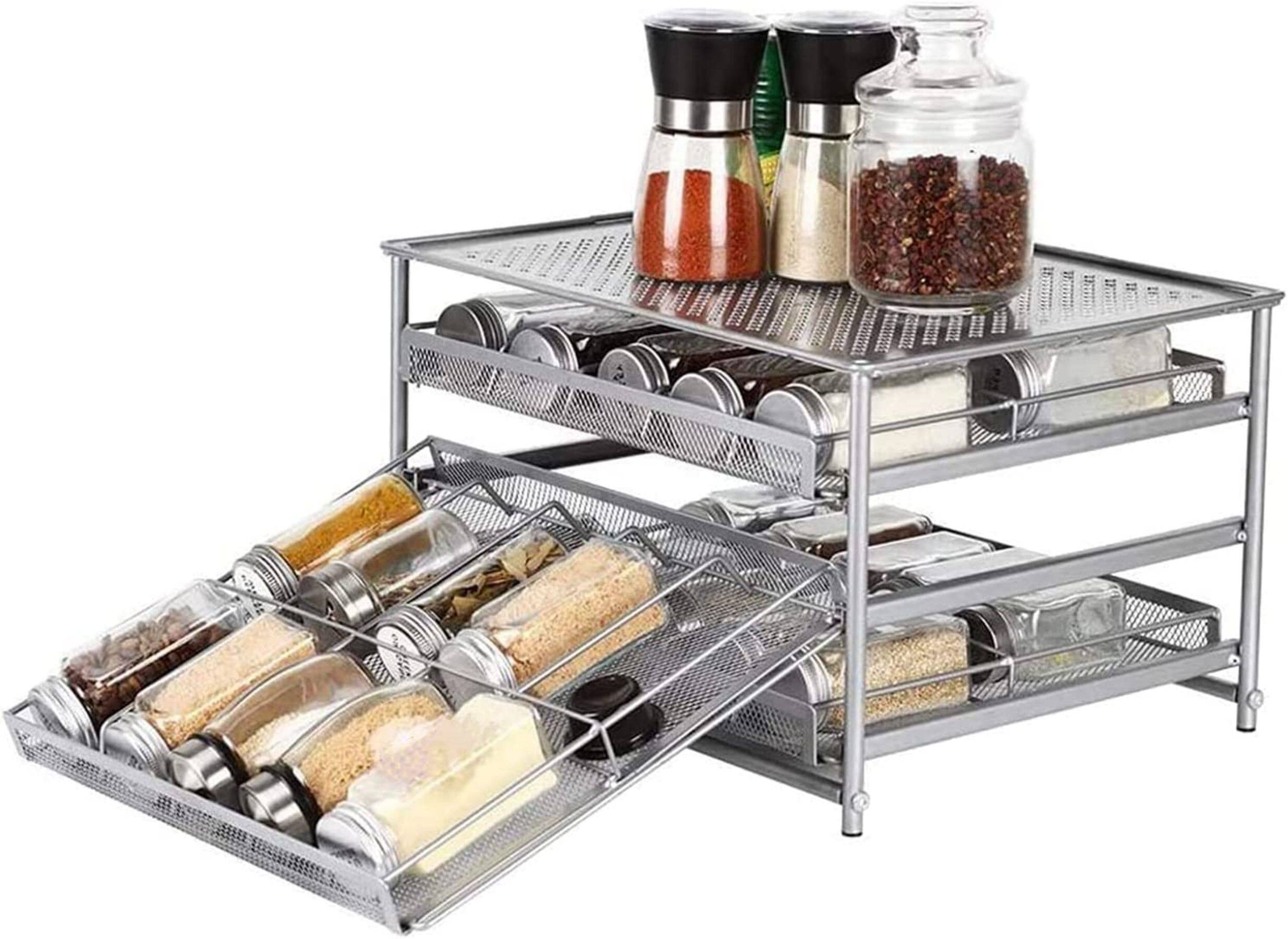 NEX™ 3-Tier 30-Bottle Metal Spice Rack with Drawer Organizer