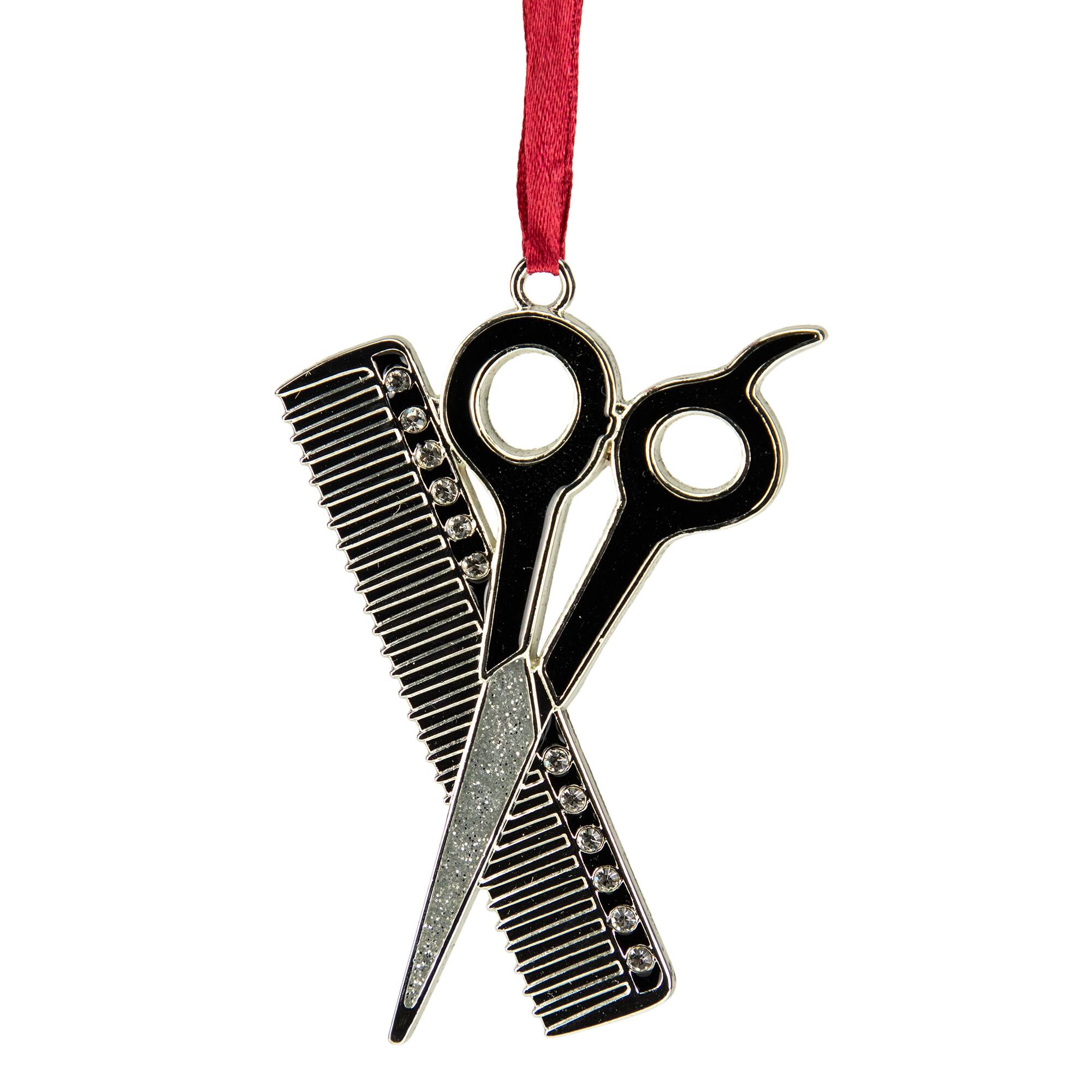 3" Silver-Plated Scissors and Comb Christmas Ornament