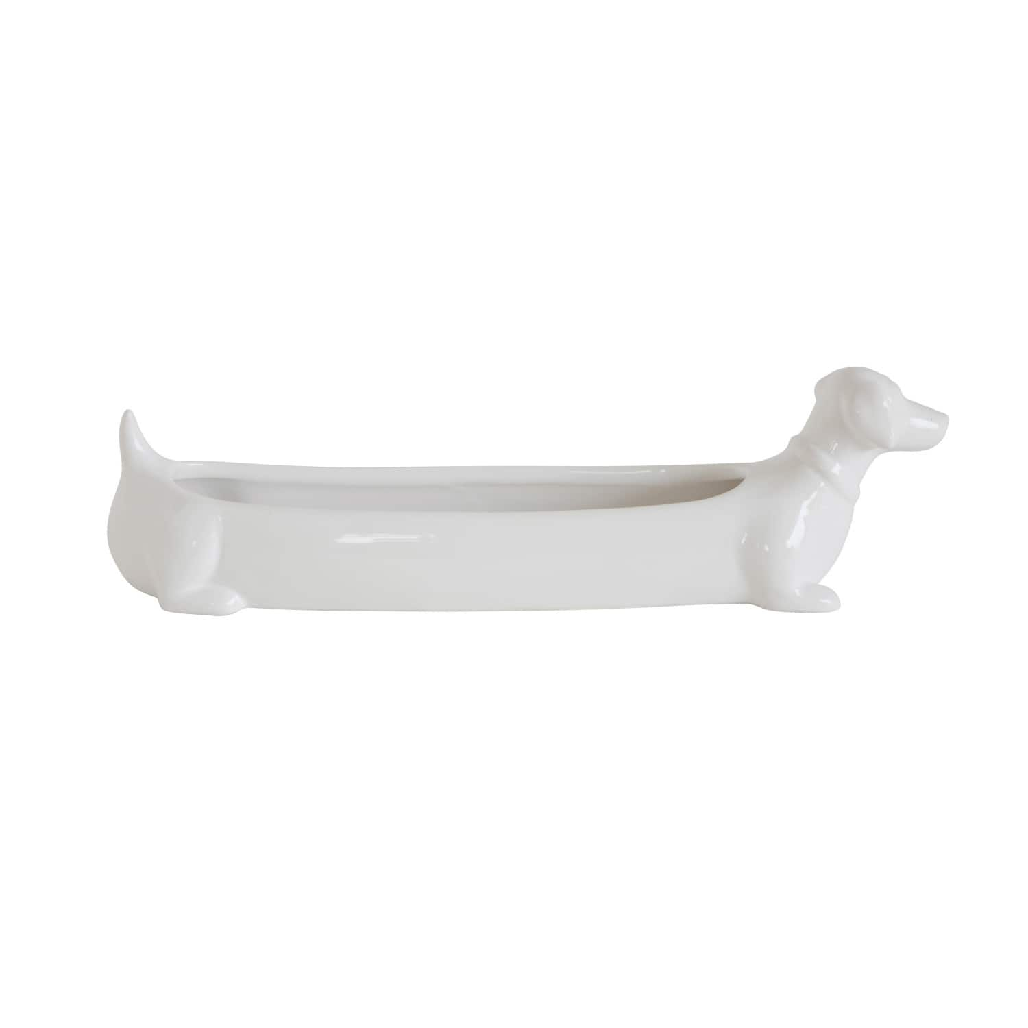 White Ceramic Dachshund Cracker Dish