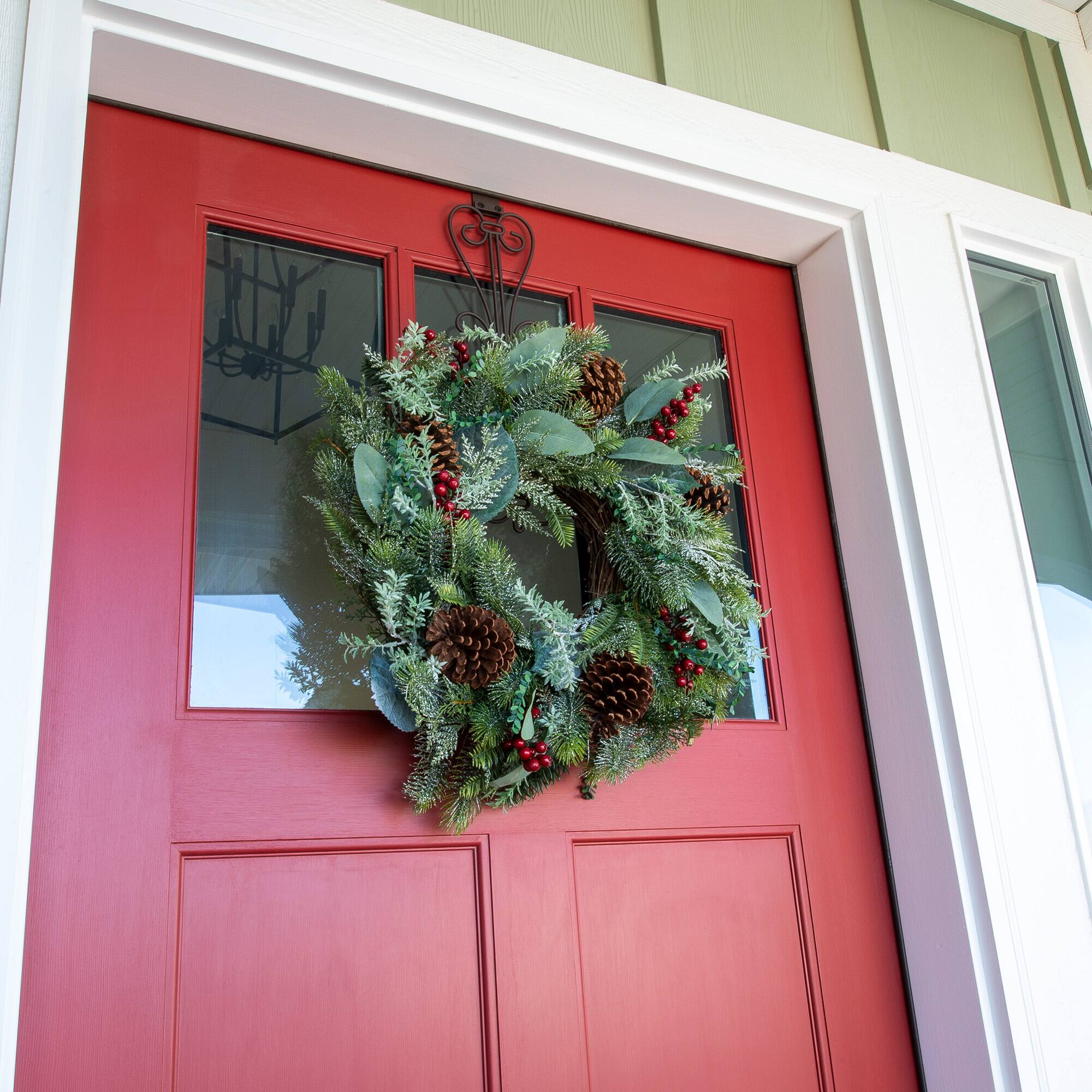 Village Lighting 24" Pre-Lit Winter Frost Christmas Wreath, Clear LED Lights