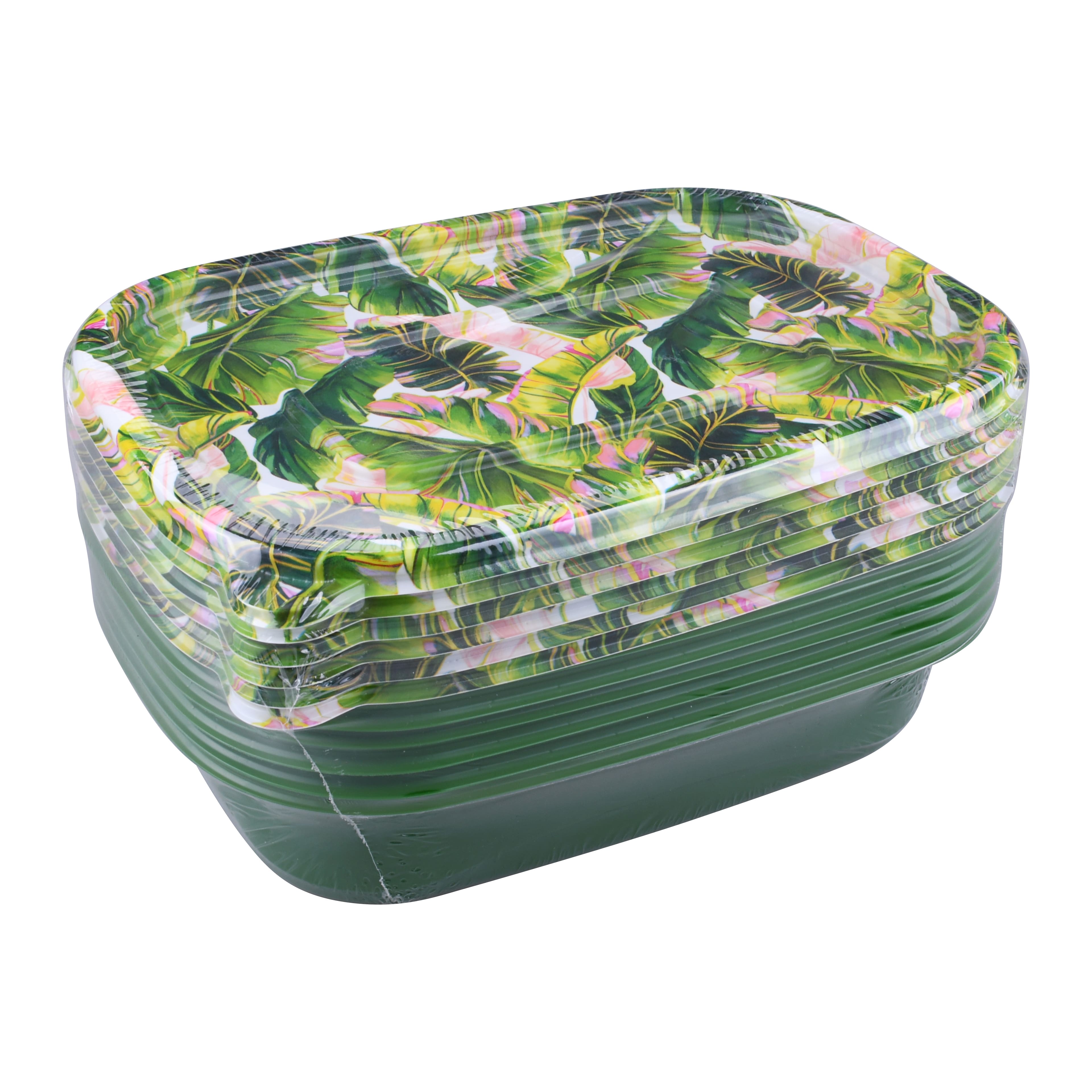 8.5&#x22; Green Tropical Leaf Food Storage Container by Makery&#x2122;