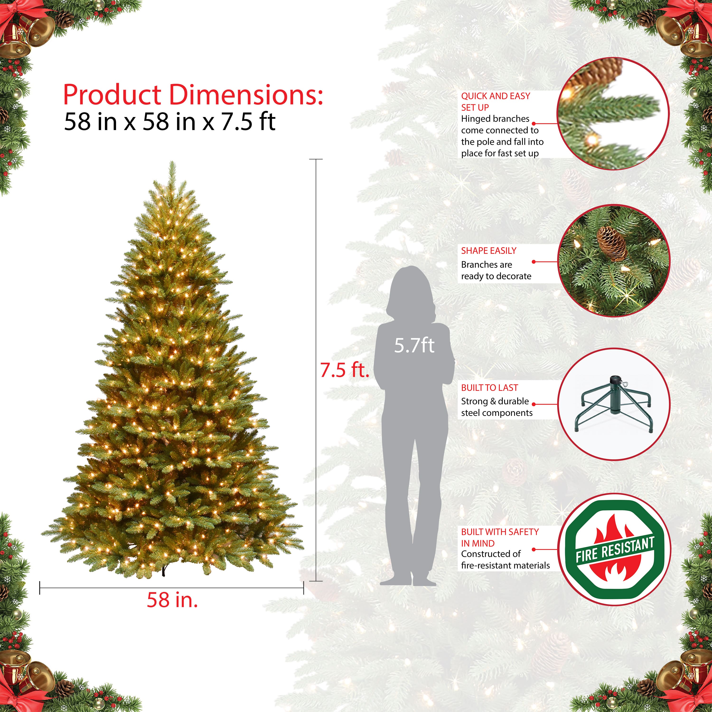 7.5ft. Pre-Lit Fraser Fir Artificial Christmas Tree, Color Select Clear &#x26; Multi-Colored Lights