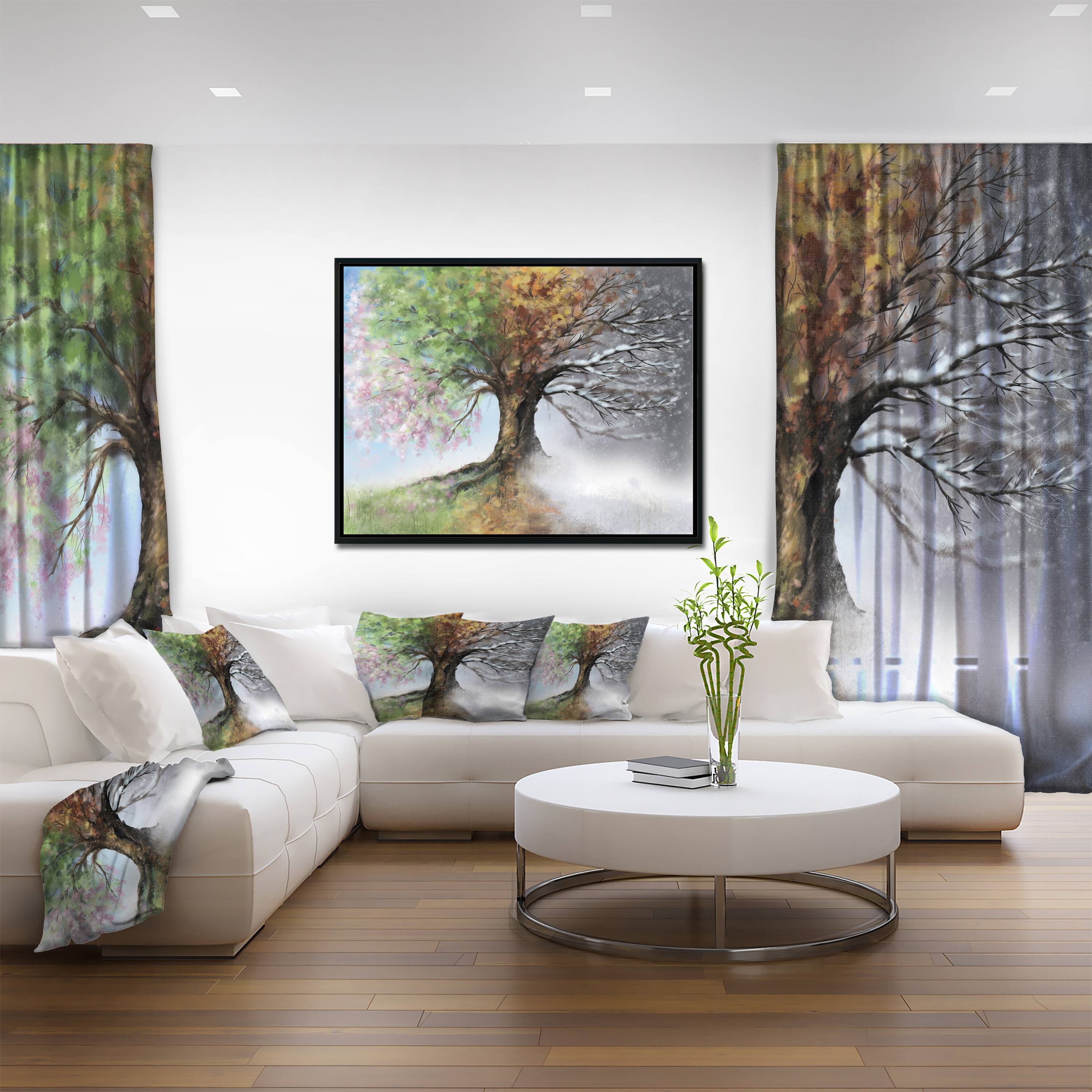 Designart - Tree with Four Seasons - Tree Painting Framed Canvas Art Print