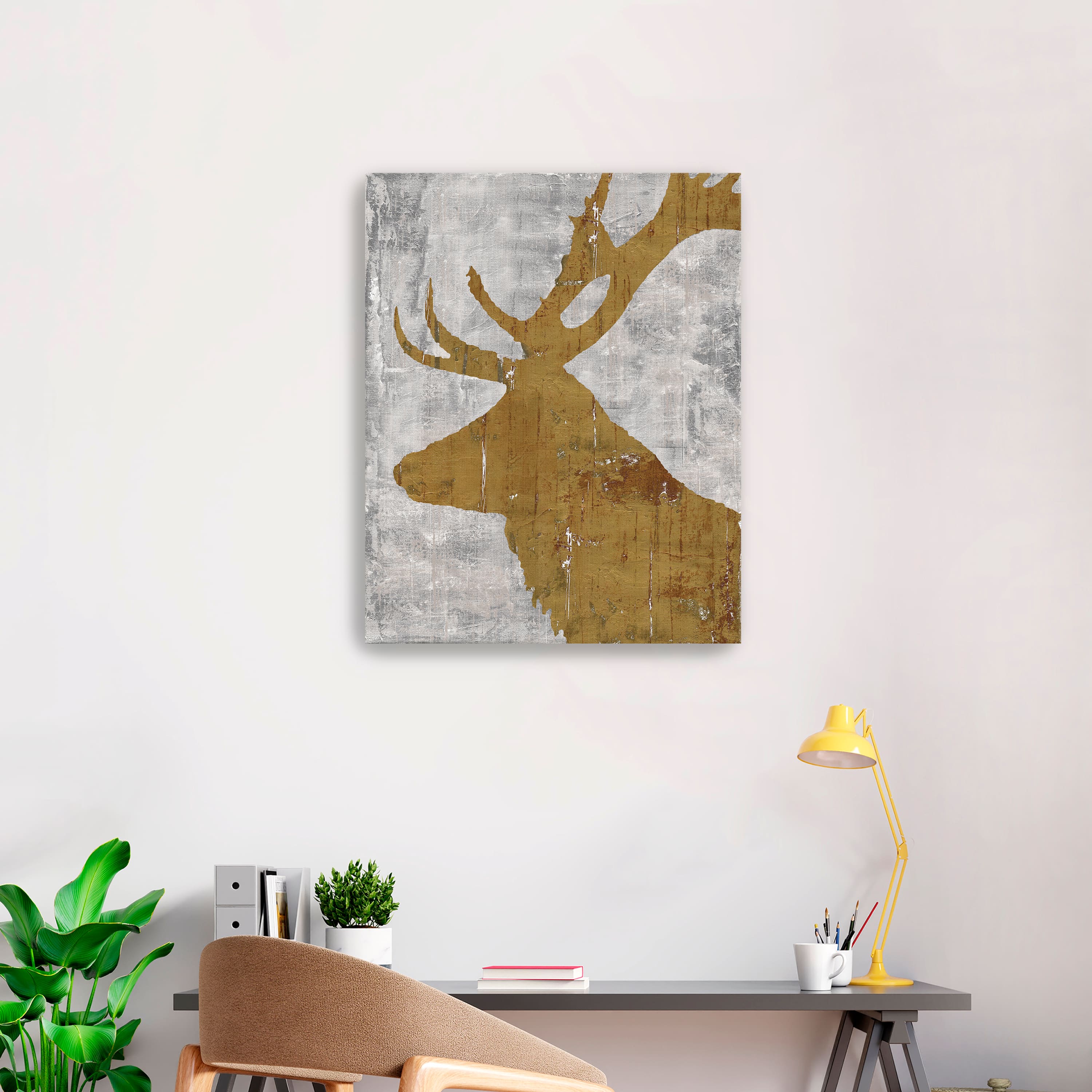 Rustic Lodge Animals Deer On Grey Canvas Giclee