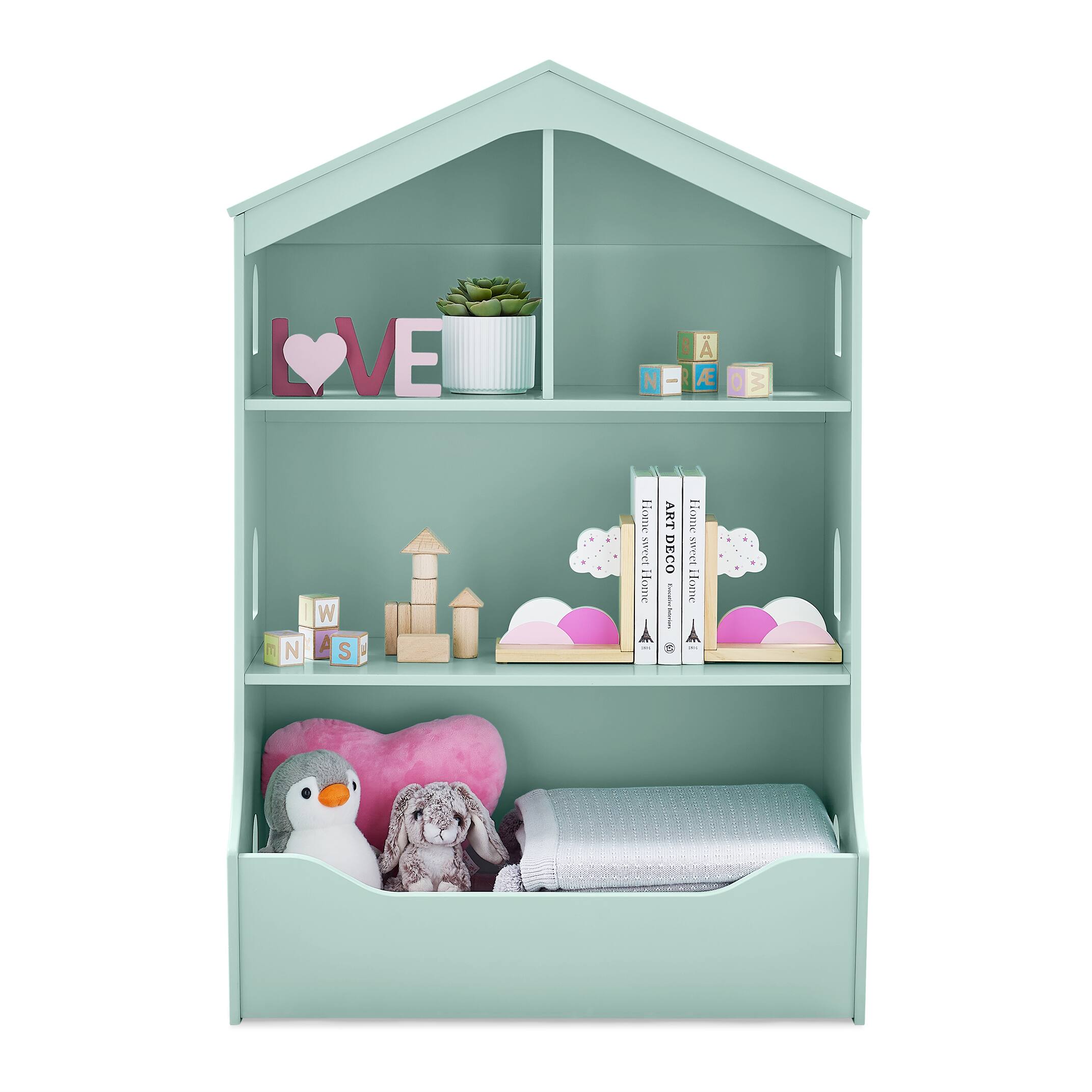 Delta Children Mint Playhouse Bookcase with Toy Storage