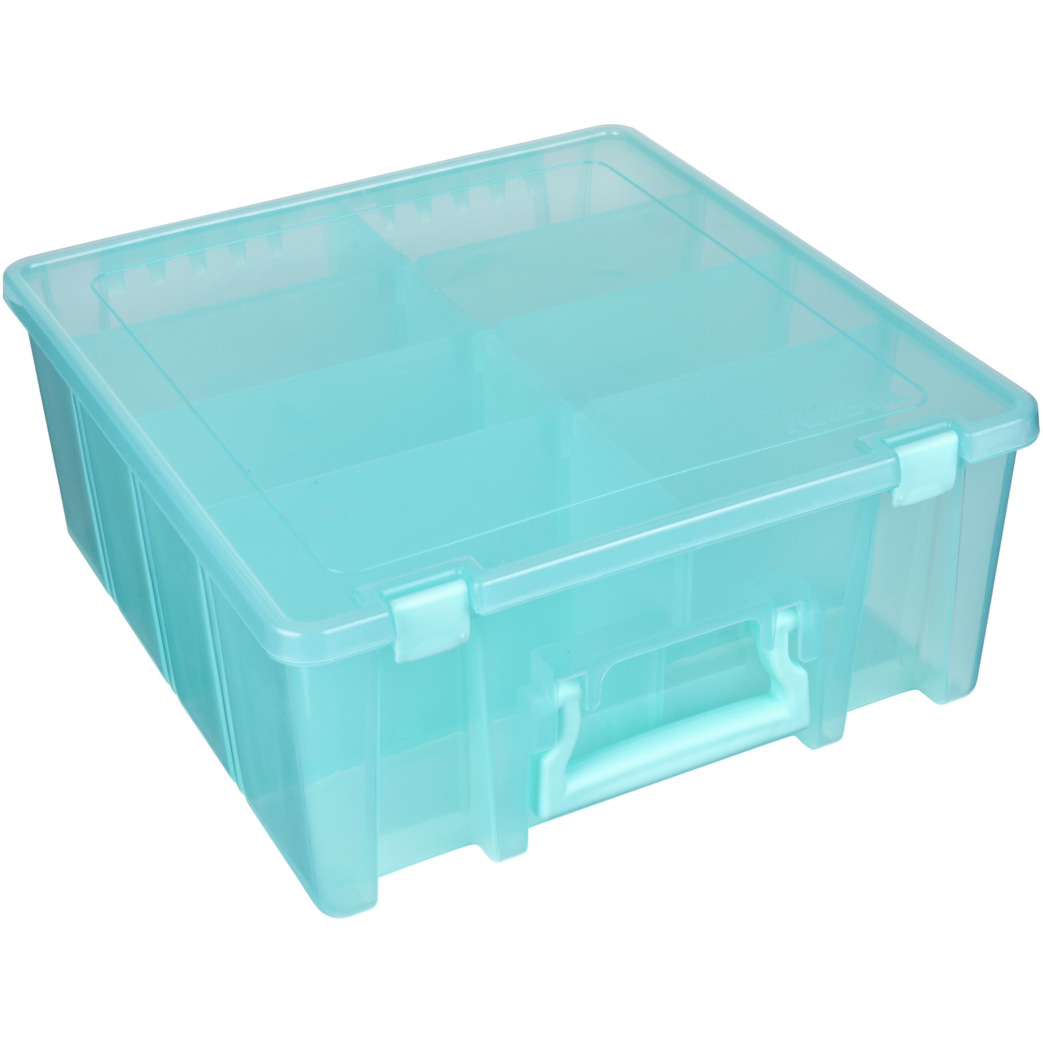 Clear Art and Craft Storage Container Box ArtBin Super Satchel Double Deep with Removable Dividers 6990RH Aqua Handle 