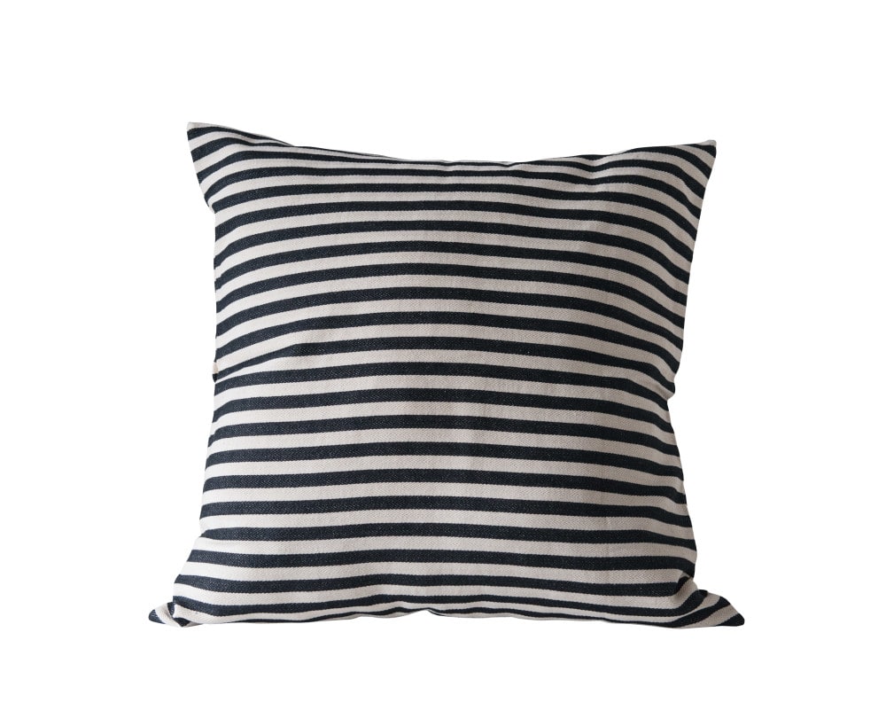 Hello Honey® Black and Cream Woven Cotton Striped Pillow