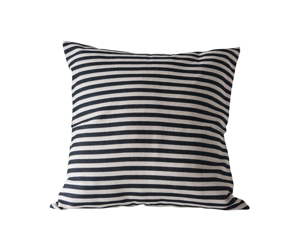 Black and Cream Woven Cotton Striped Pillow