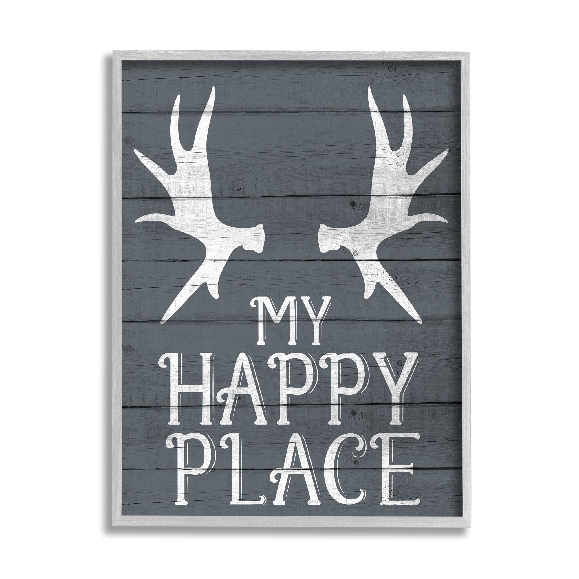 Stupell Industries Rustic My Happy Place Large Elk Antlers in Gray Frame Wall Art