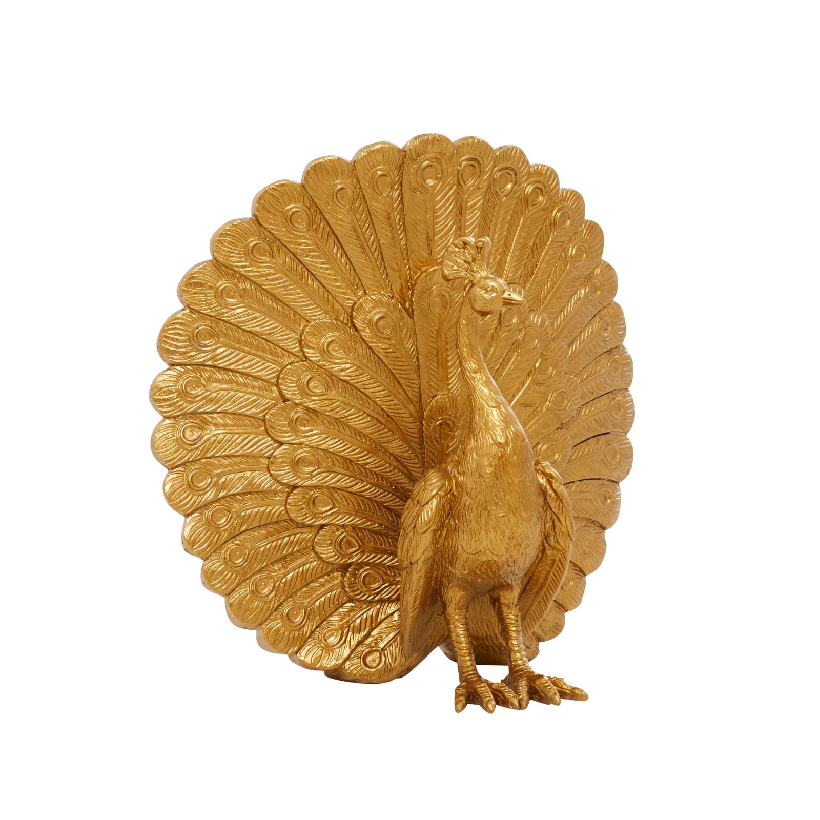 Gold Polystone Glam Peacock Sculpture, 12&#x22; x 12&#x22; x 5&#x22;