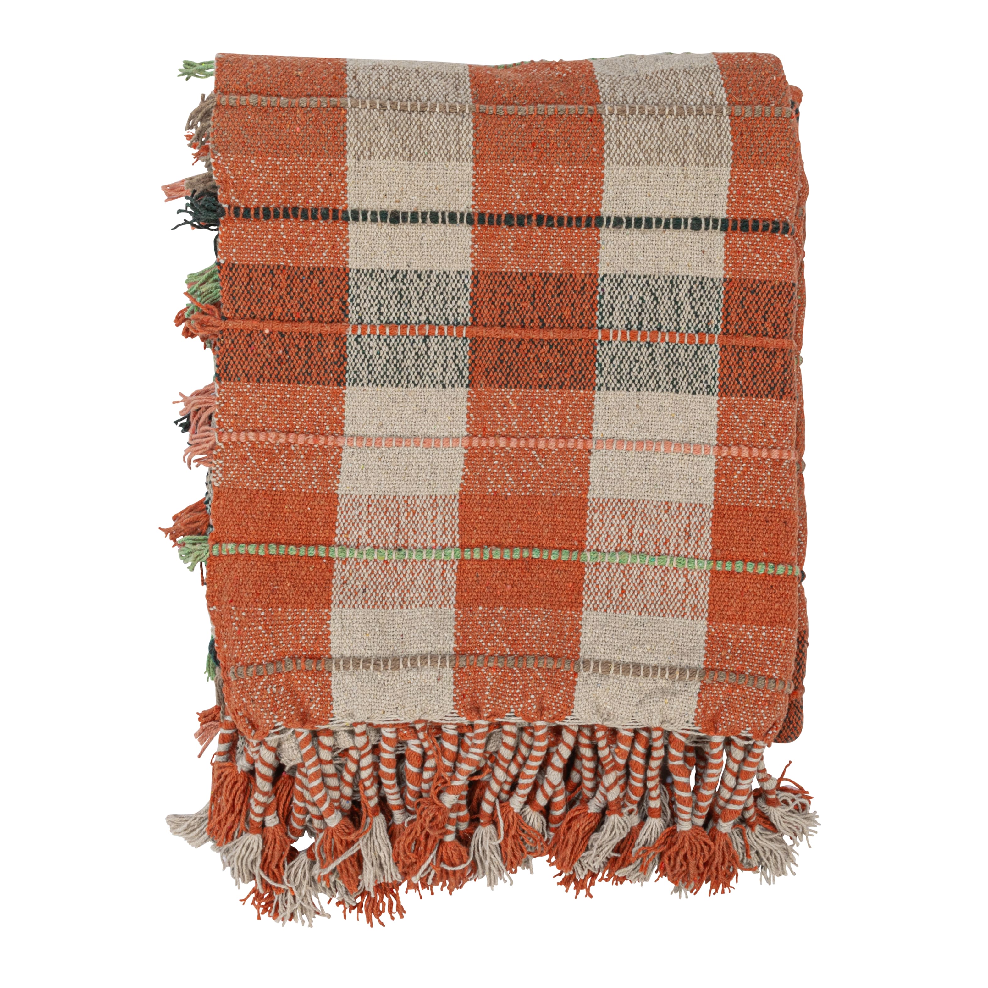 Warm Tone Plaid Cotton Blend Throw Blanket