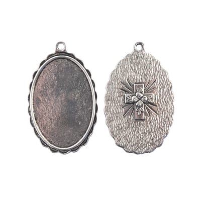 John Bead 32mm Antique Silver Oval Pendant Frames, 3ct.