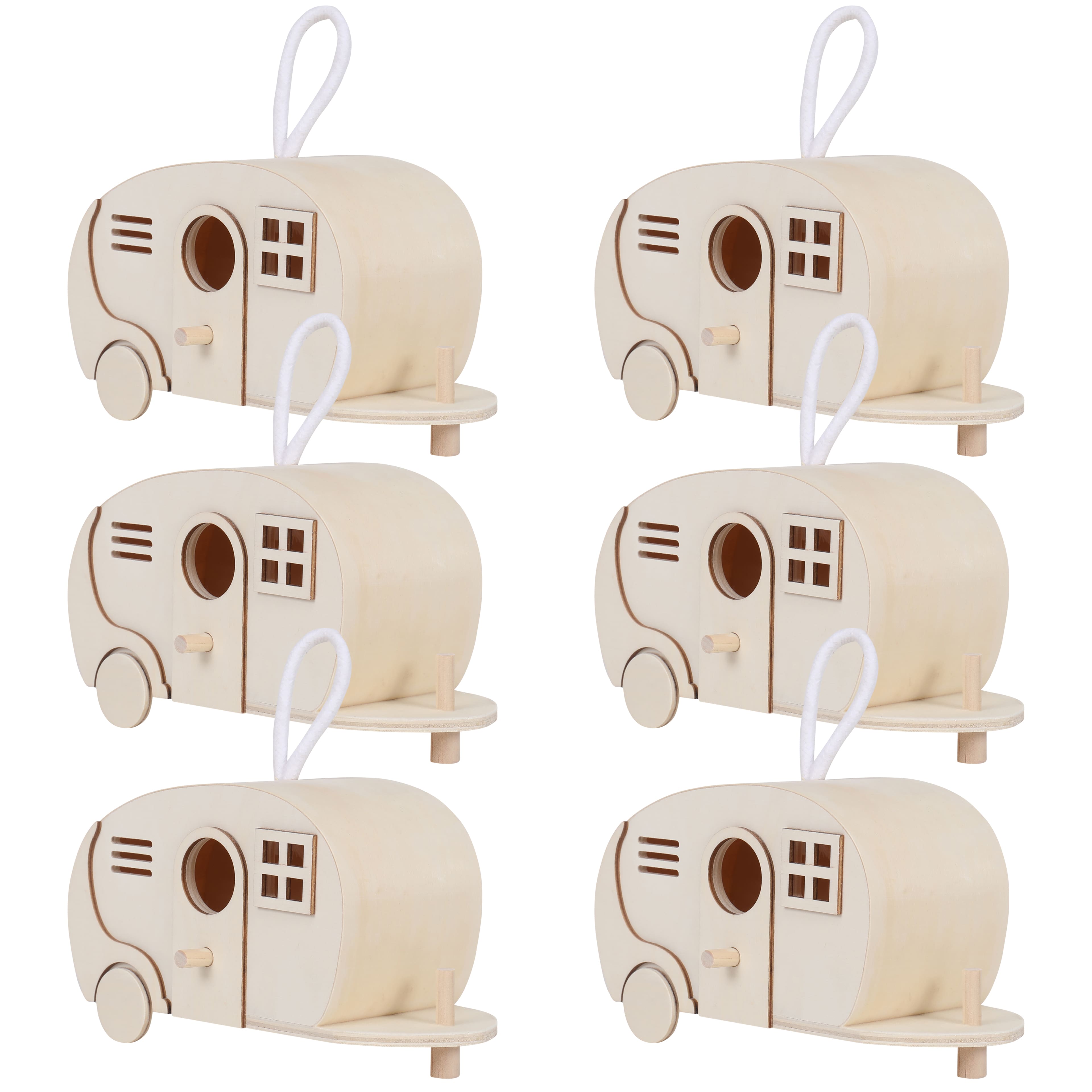 6 Pack: 8&#x22; Wood Camper Birdhouse by Make Market&#xAE;