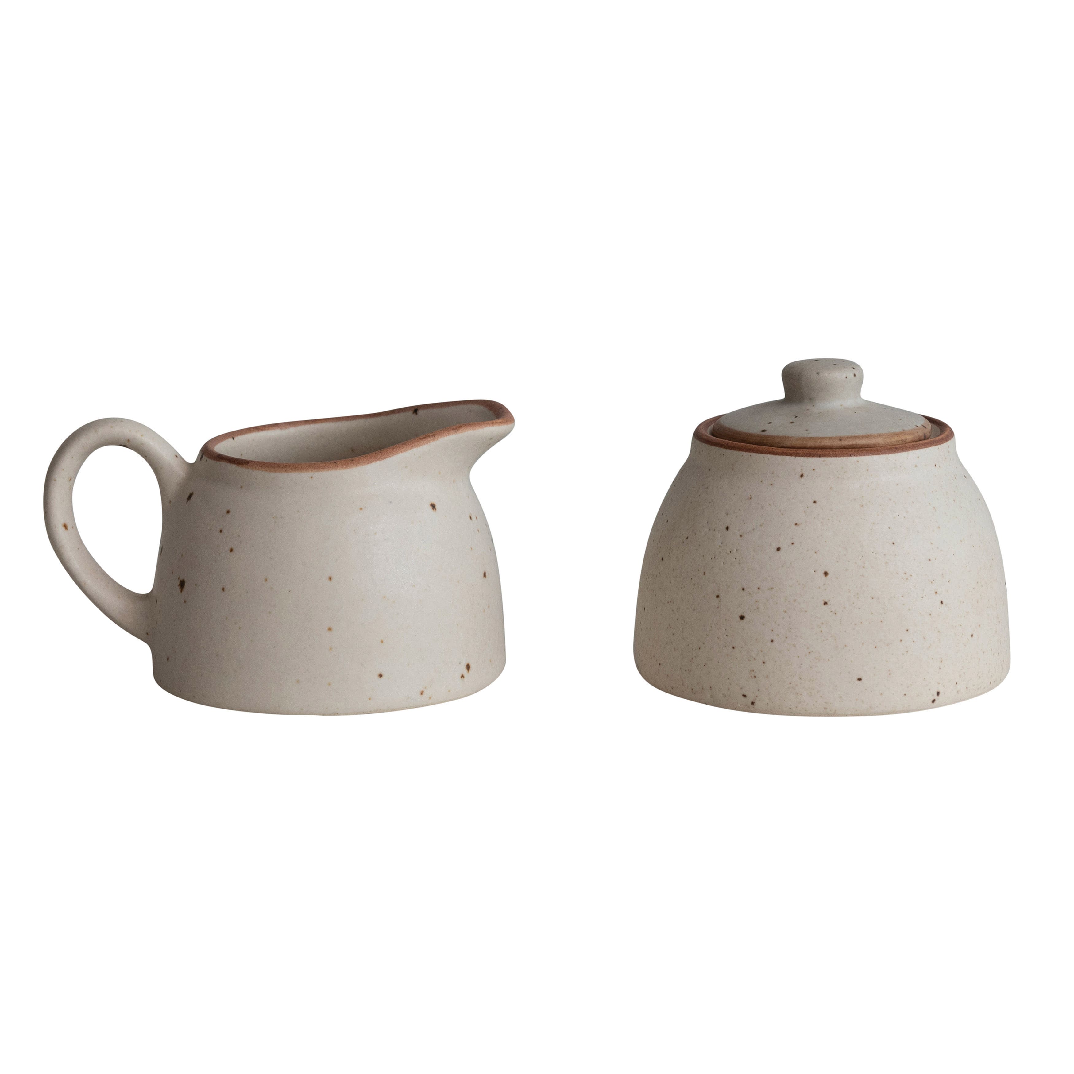 Ivory & Brown Speckled Stoneware Creamer & Sugar Pot Set