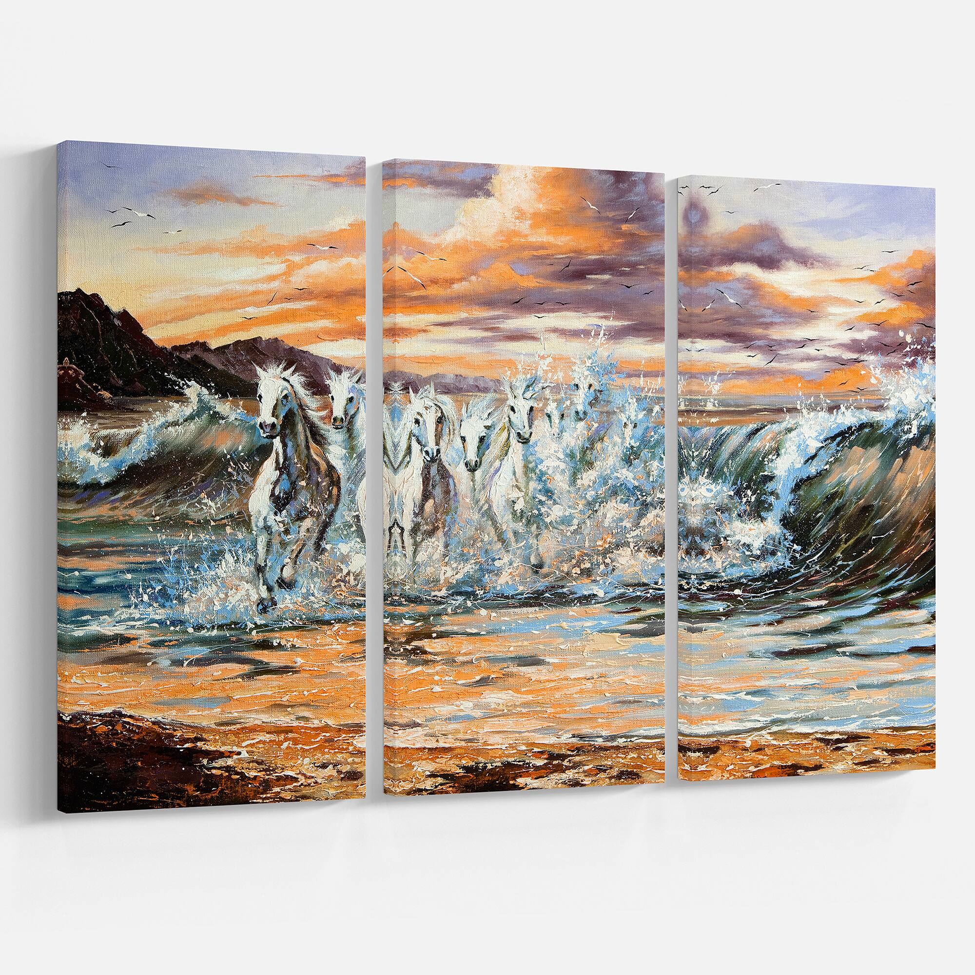 Designart - Horses from Waves - Animal Canvas Art Print
