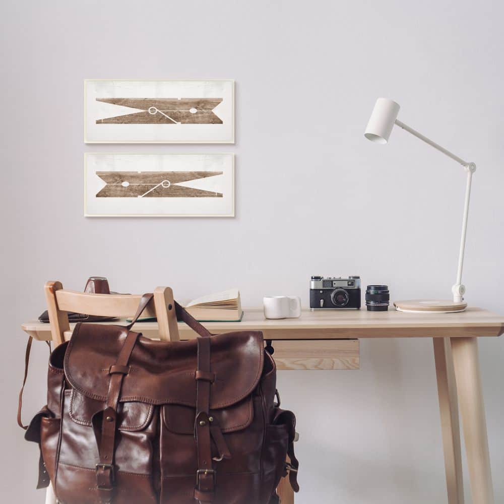 Stupell Industries Minimal Laundry Clothespins Brown White Design,7" x 17"