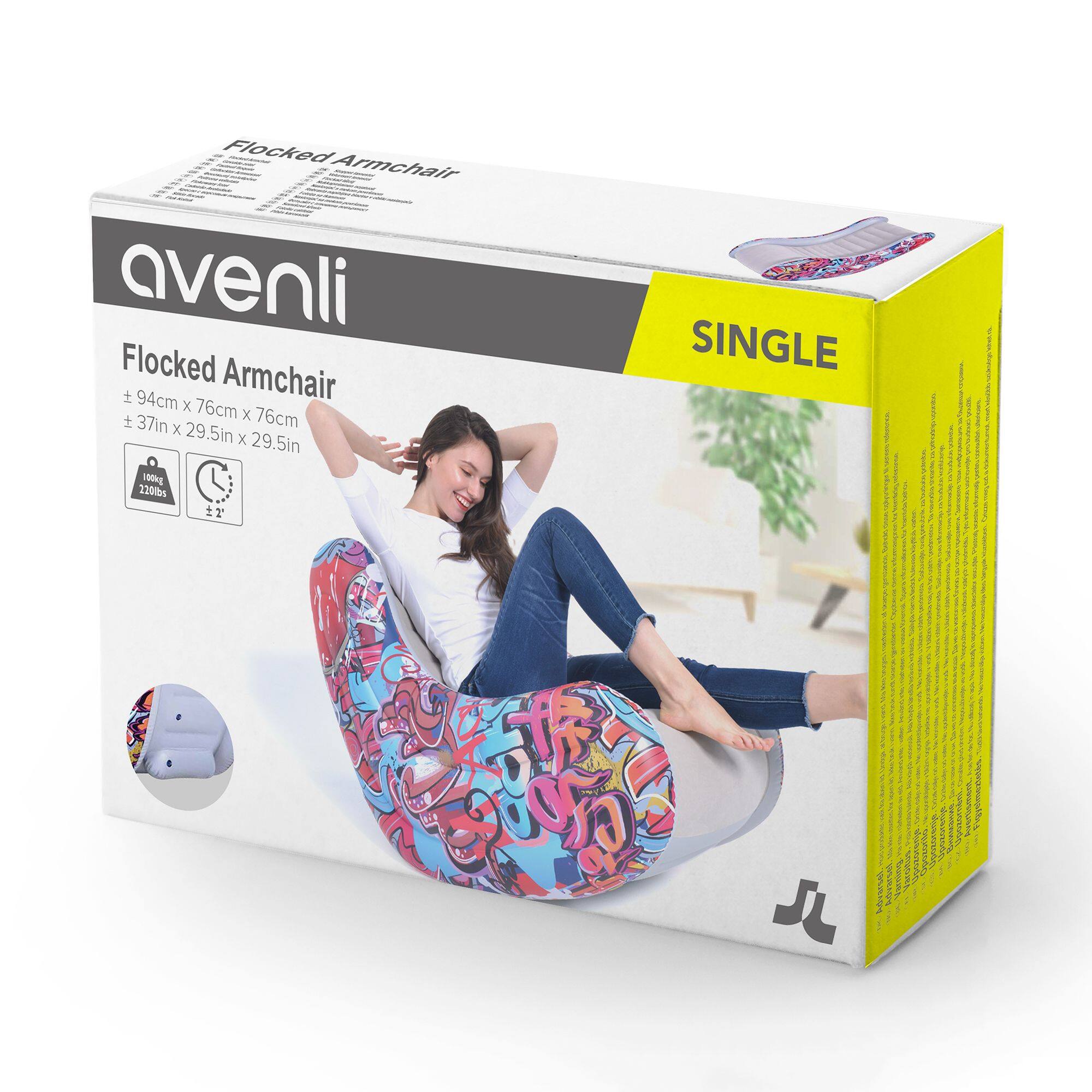 37" Graffiti Design Flocked Inflatable Lounge Chair