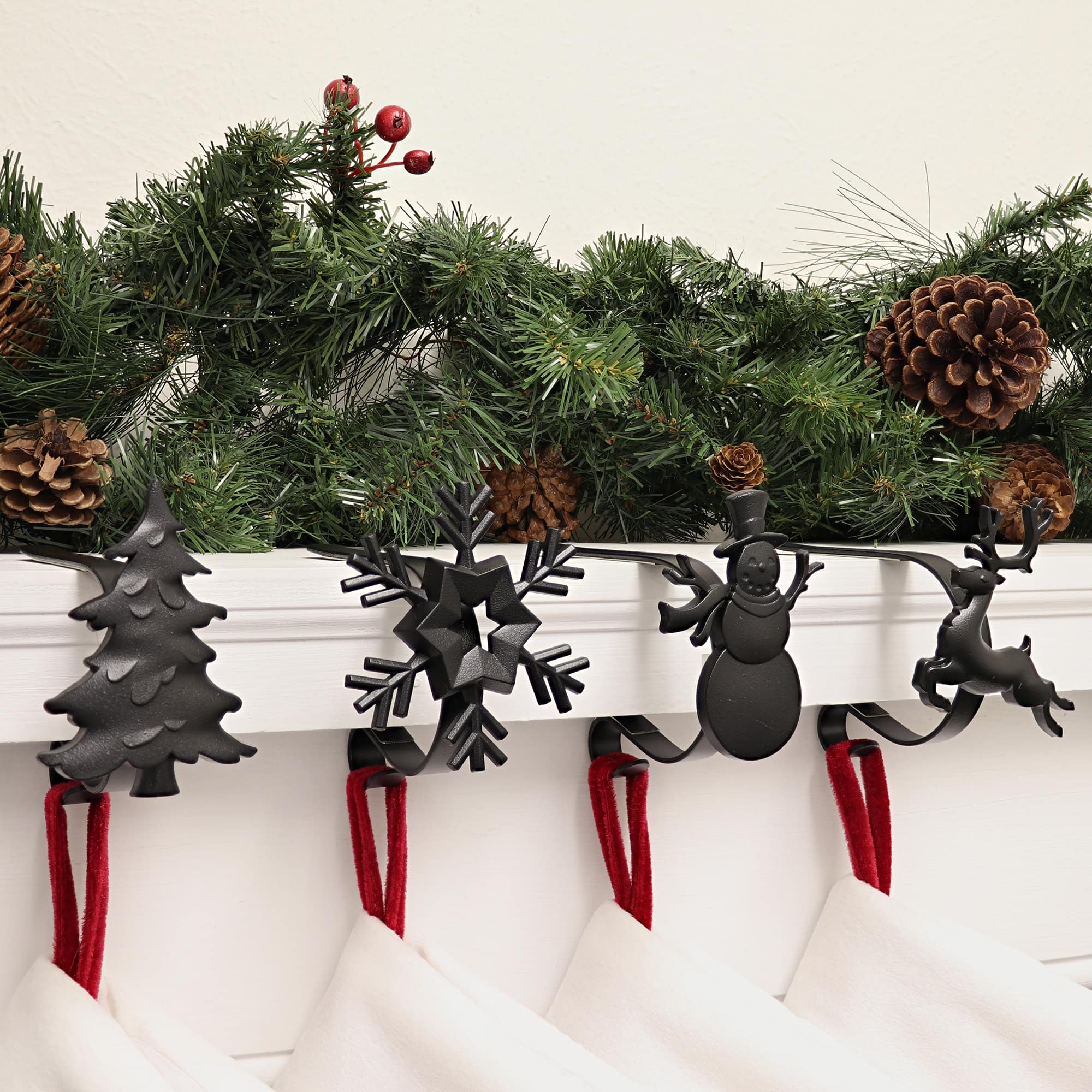 Original MantleClip&#xAE; Matte Black Assorted Holiday Icons Stocking Holders, 4ct.