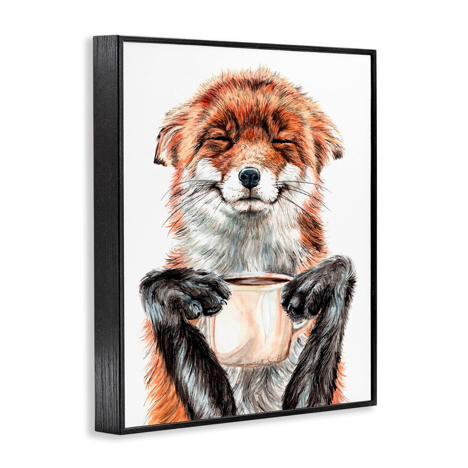 Stupell Industries Happy Fox with Coffee Framed Giclee Art