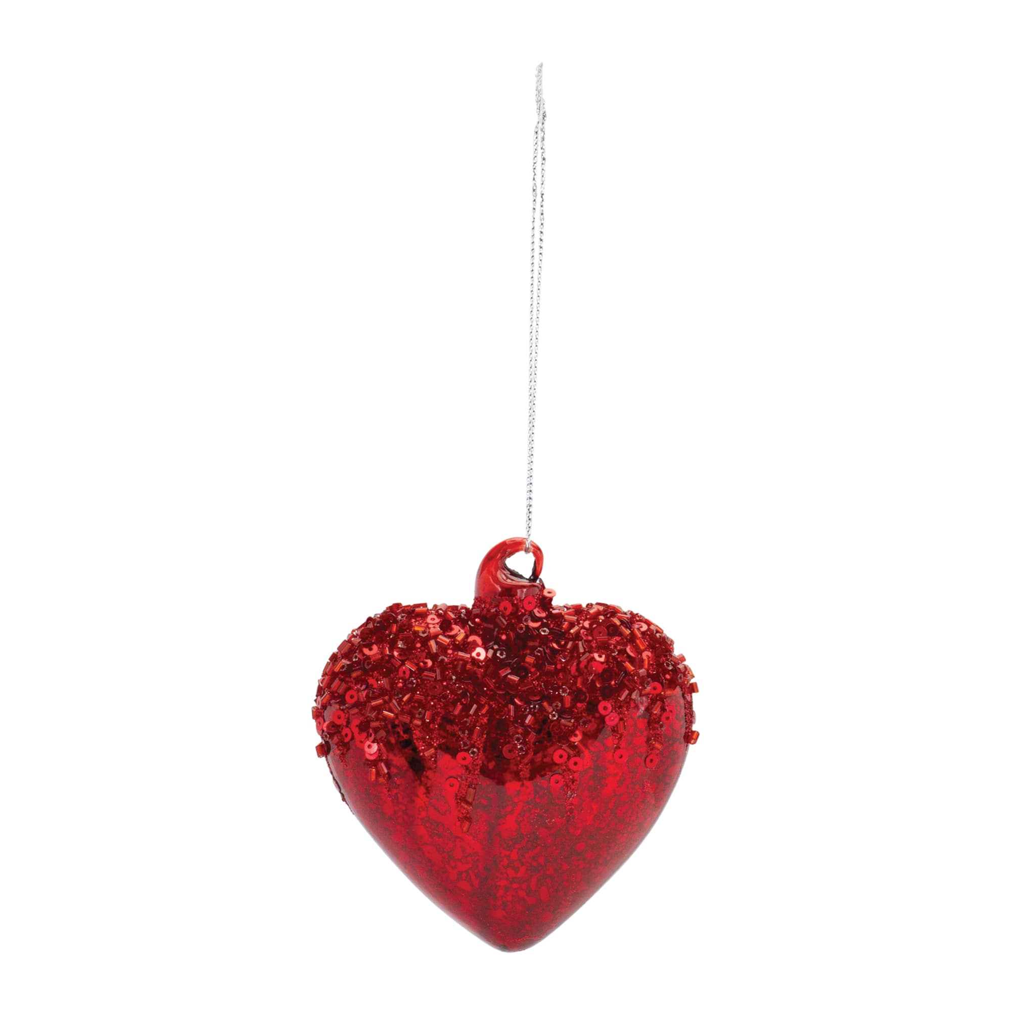 12ct. 3.75&#x22; Sequined Red Glass Heart Ornaments