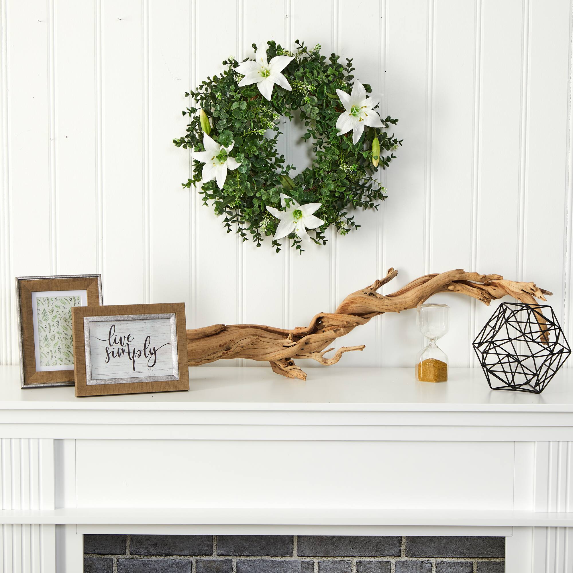 18" Eucalyptus & Lily Double Ring Wreath with Twig Base