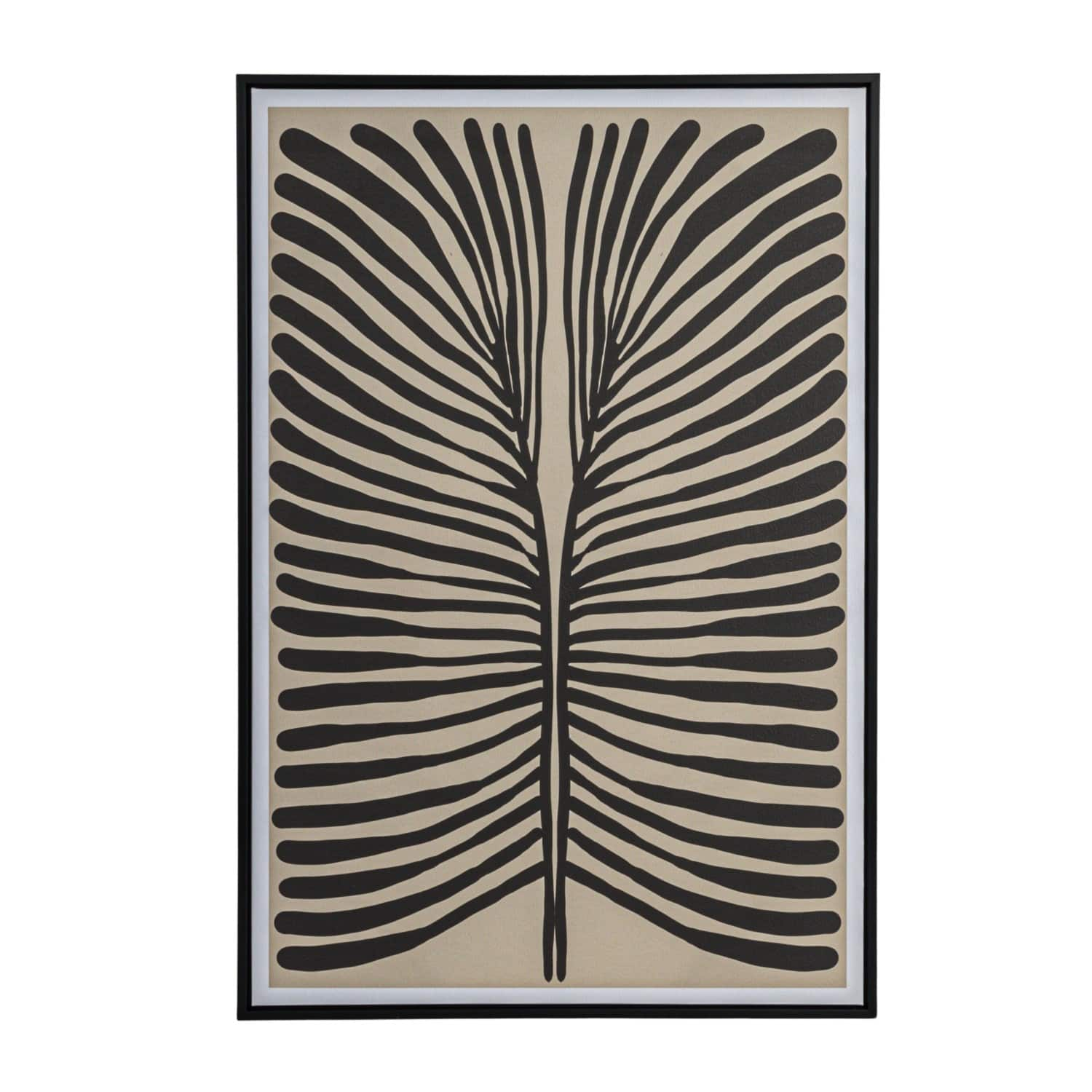 36.5&#x22; Black &#x26; Cream Abstract Lines Framed Wall Decoration