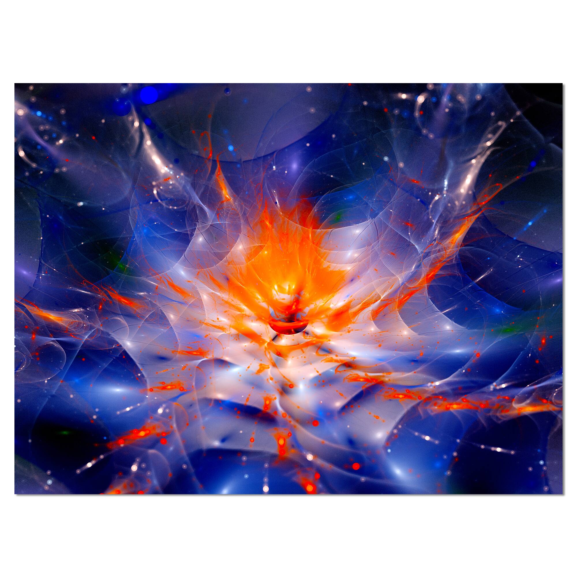 Designart - Colorful Glowing Space Flower Fractal - Extra Large Floral Wall Art