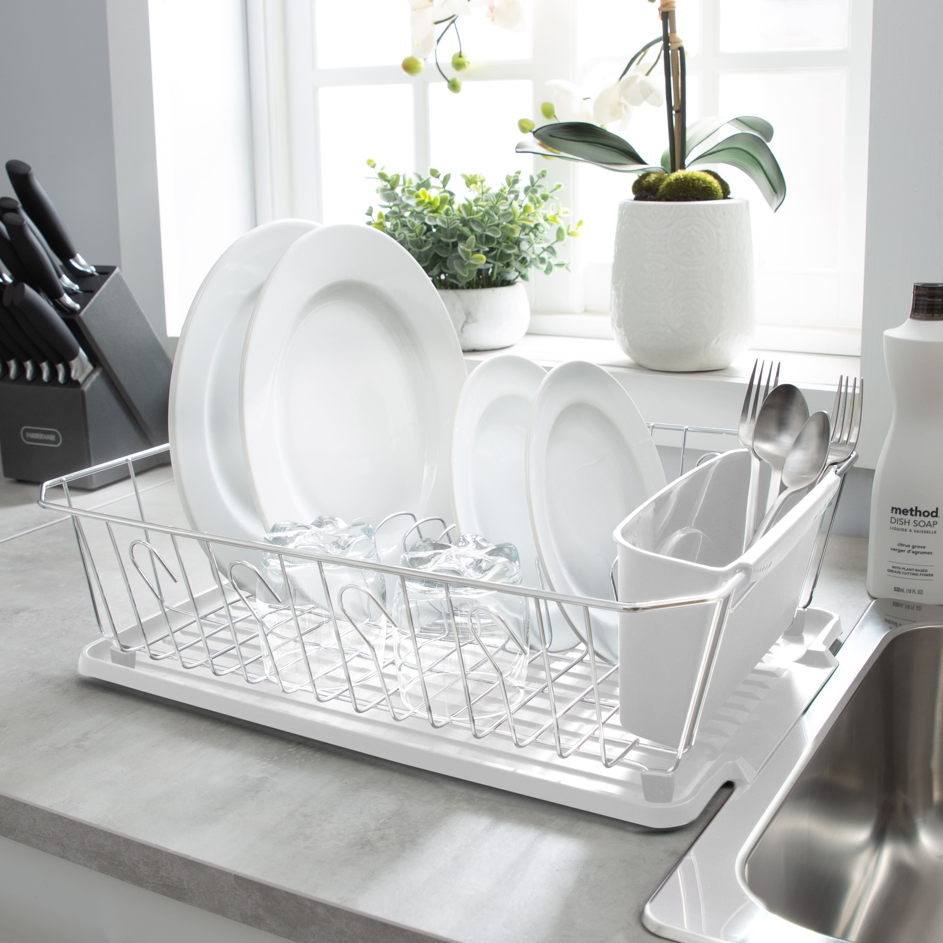 Kitchen Details White 3-Piece Chrome Dish Rack Set