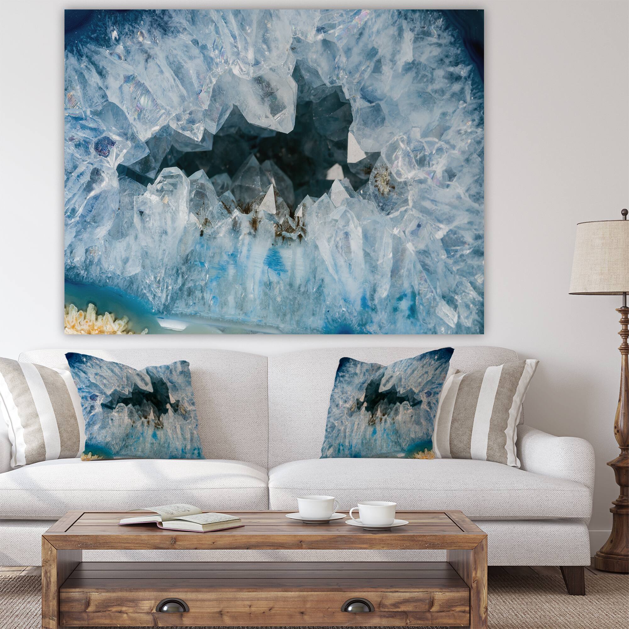 Designart - Geode Interior with Light Blue crystals - Mid-Century Modern Canvas Artwork