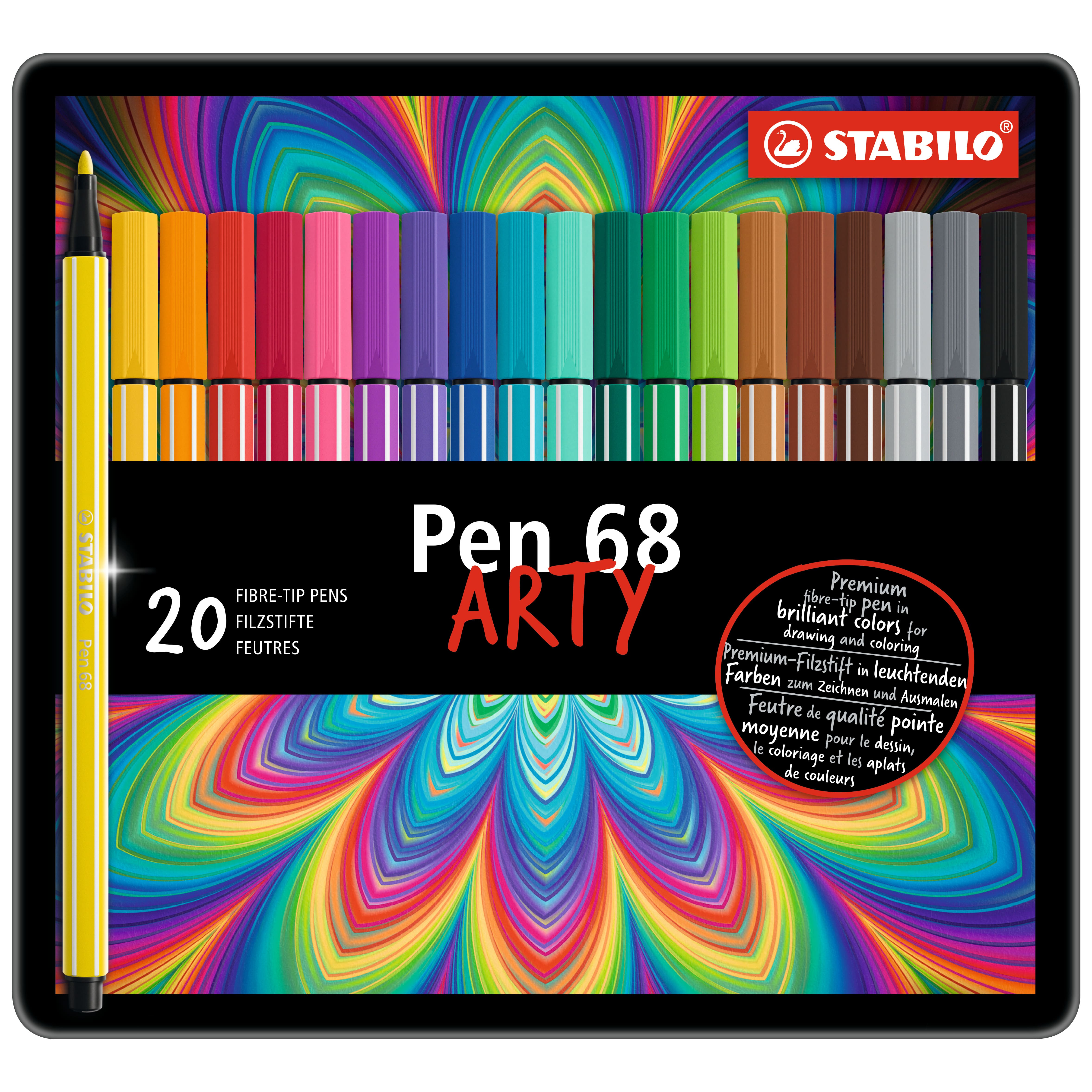 STABILO Fineliner point 88 - ARTY - Tin of 66 - Assorted Colours